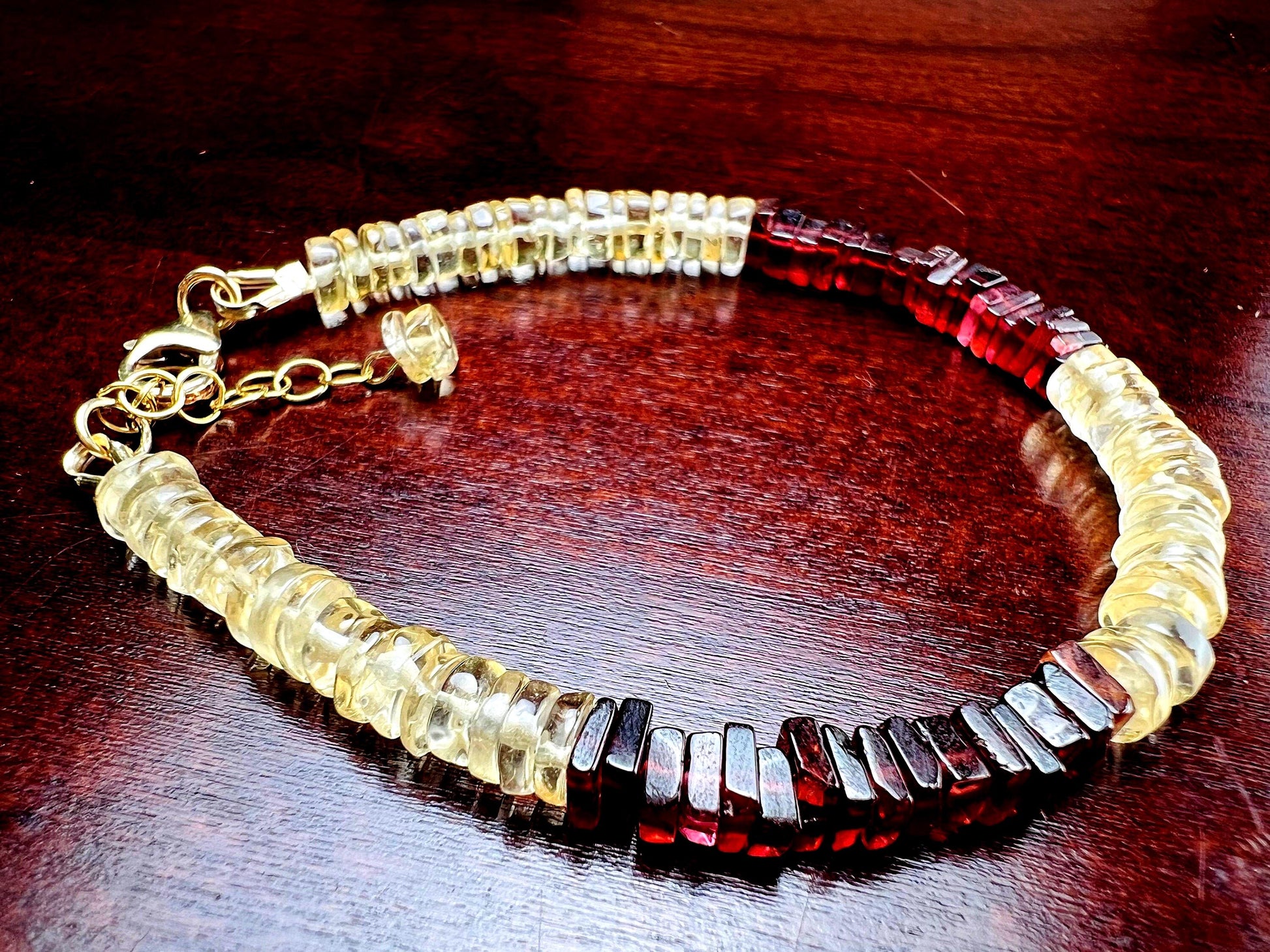 Citrine Smooth heishi Garnet Square heishi 5mm Bracelet in 14k Gold Filled lobster Clasp and findings , healing , energy Chakra gift