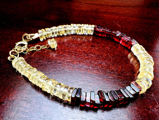 Citrine Smooth heishi Garnet Square heishi 5mm Bracelet in 14k Gold Filled lobster Clasp and findings , healing , energy Chakra gift