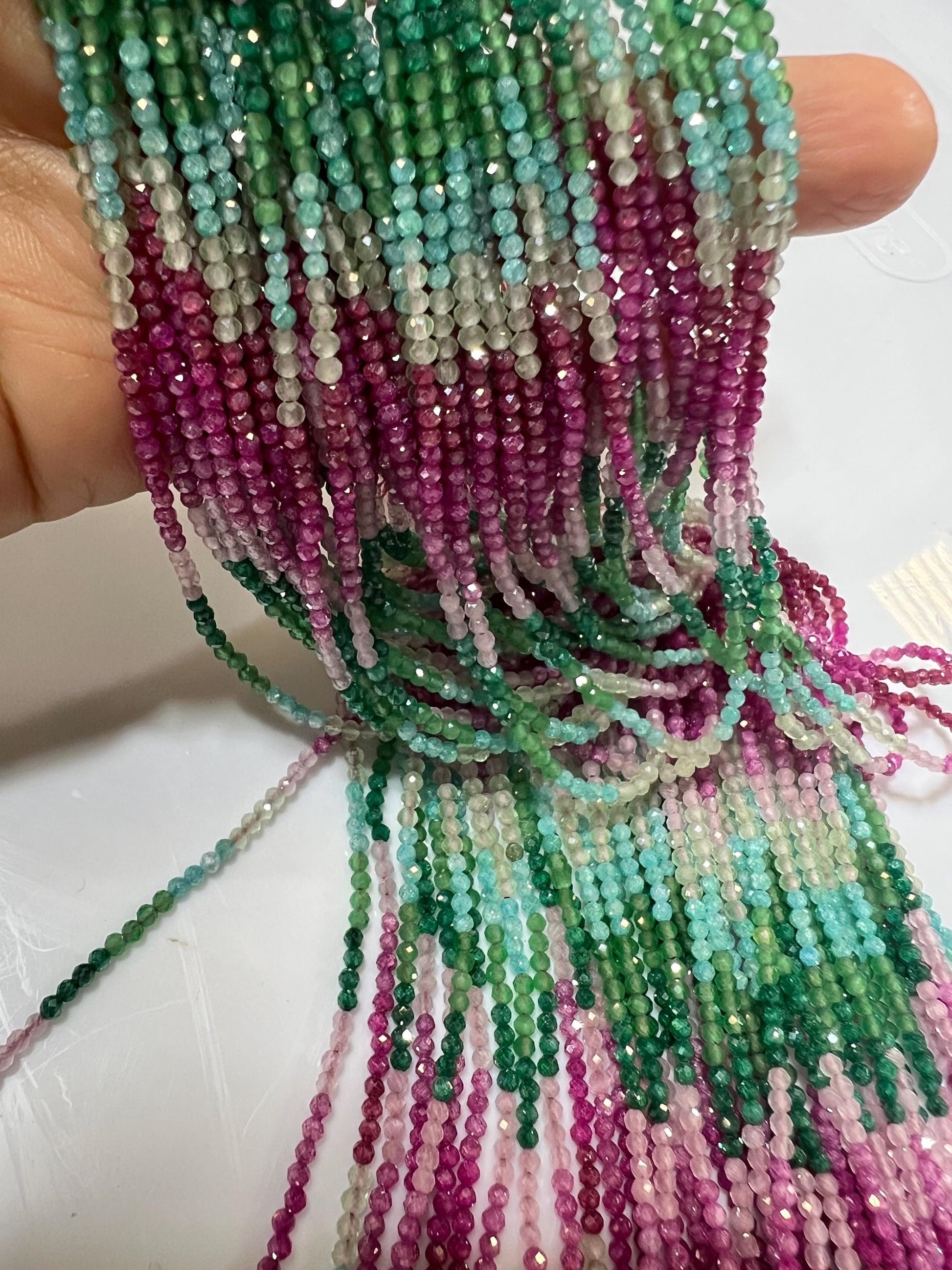 Zircon Multi color blue green pink shaded Zircon Beads 14.5" Strand for jewelry making beads. Very beautiful heavy weight zircon beads