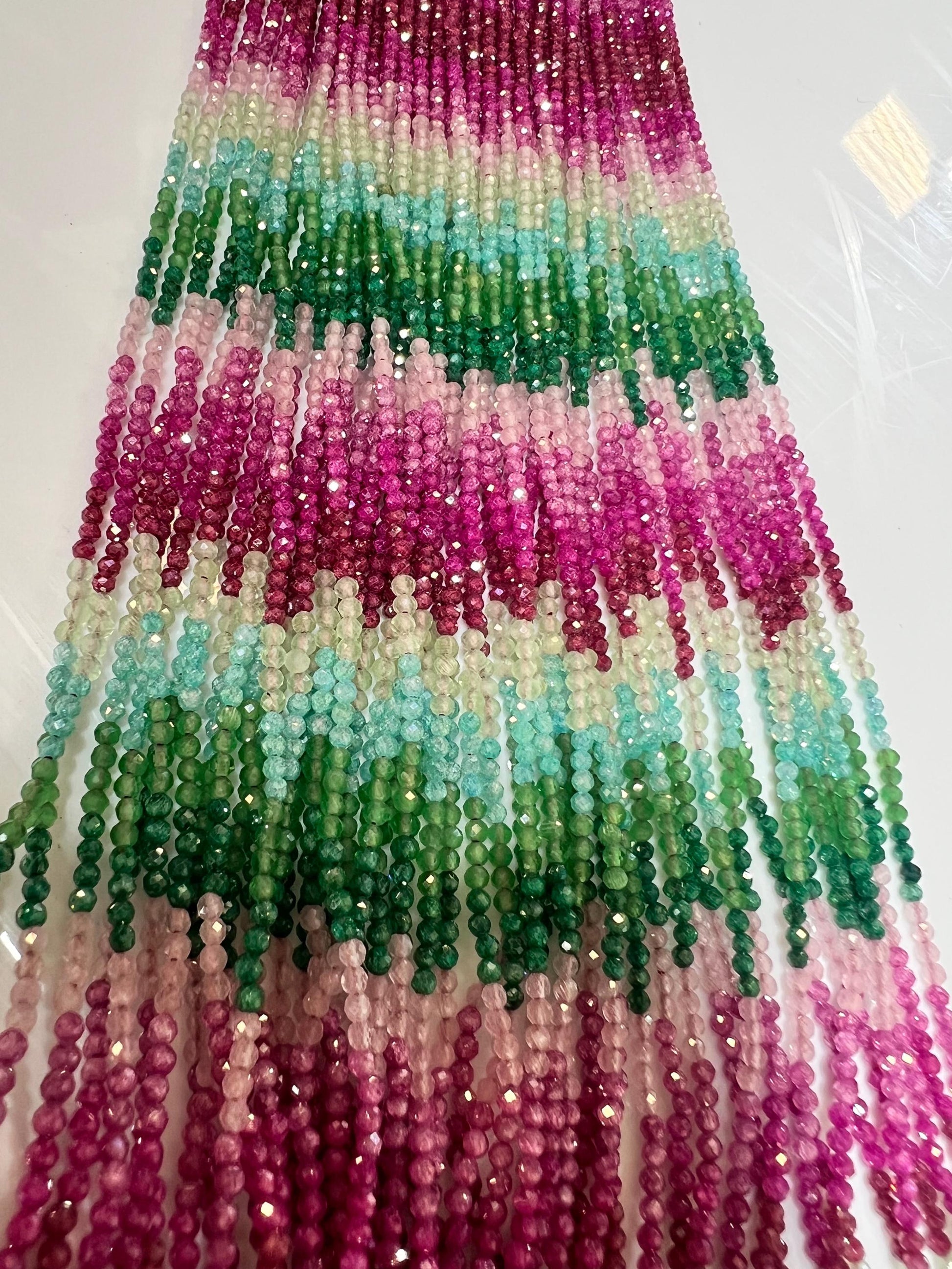 Zircon Multi color blue green pink shaded Zircon Beads 14.5" Strand for jewelry making beads. Very beautiful heavy weight zircon beads