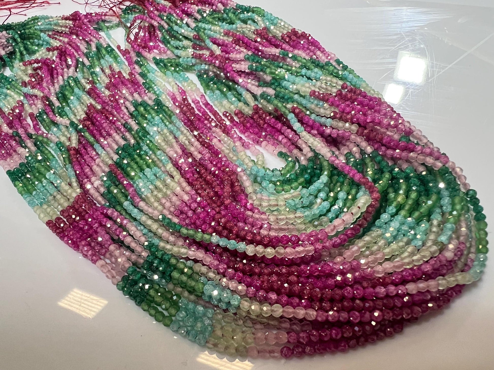 Zircon Multi color blue green pink shaded Zircon Beads 14.5" Strand for jewelry making beads. Very beautiful heavy weight zircon beads