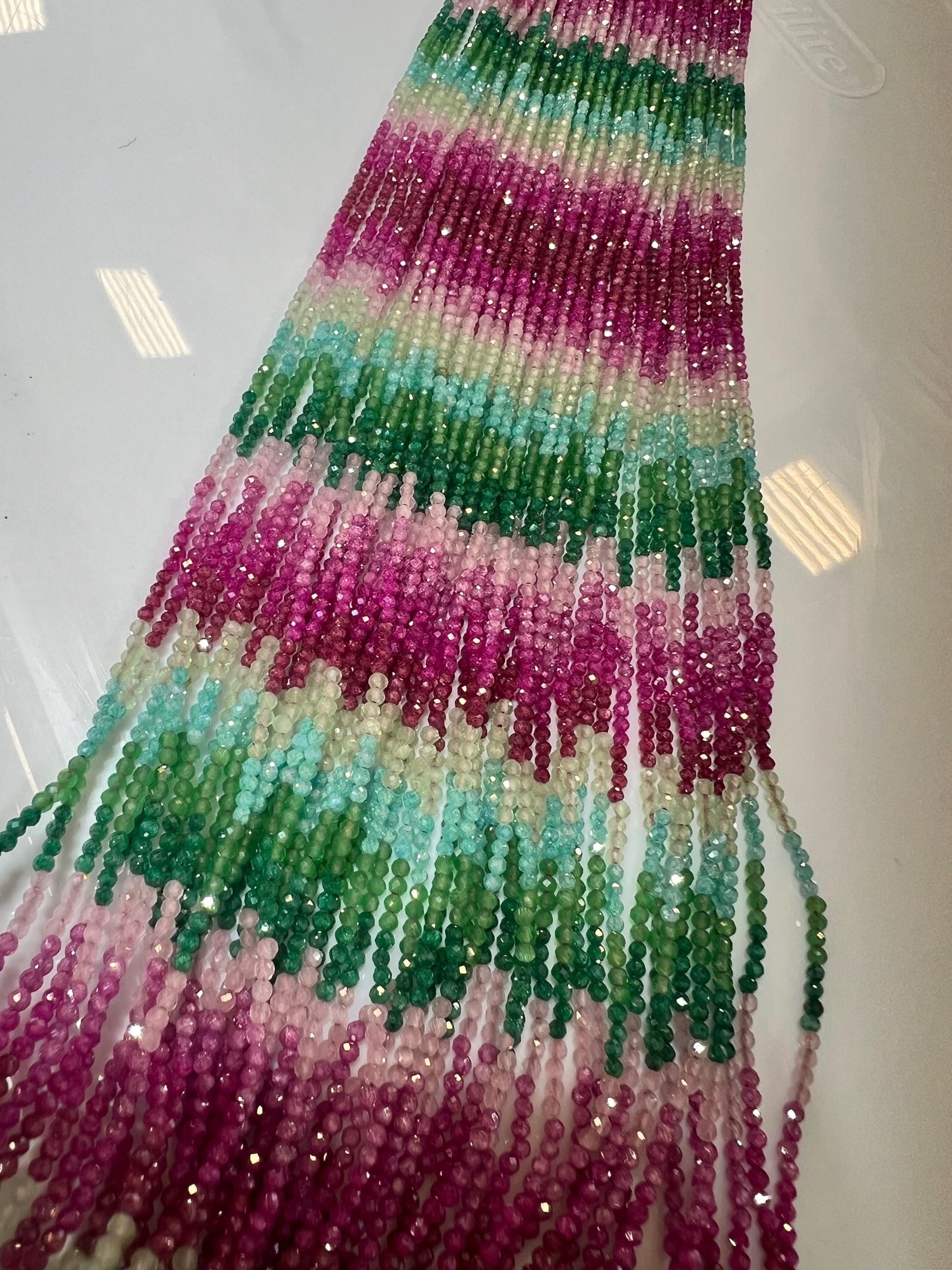 Zircon Multi color blue green pink shaded Zircon Beads 14.5" Strand for jewelry making beads. Very beautiful heavy weight zircon beads