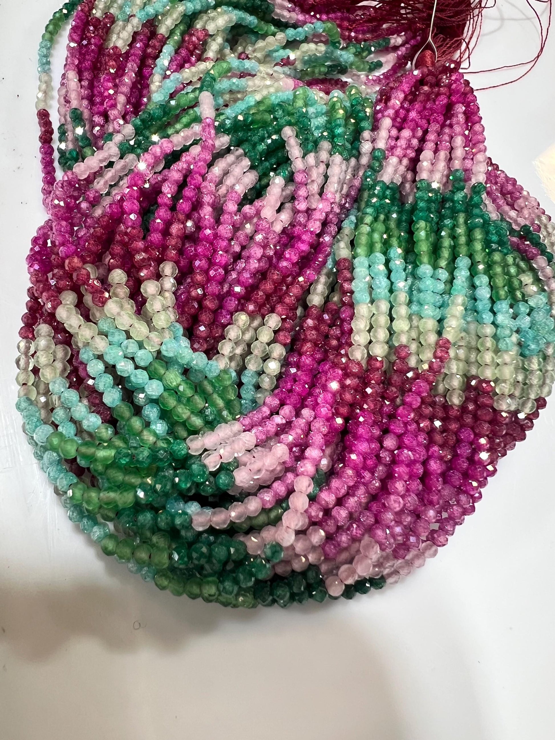 Zircon Multi color blue green pink shaded Zircon Beads 14.5" Strand for jewelry making beads. Very beautiful heavy weight zircon beads