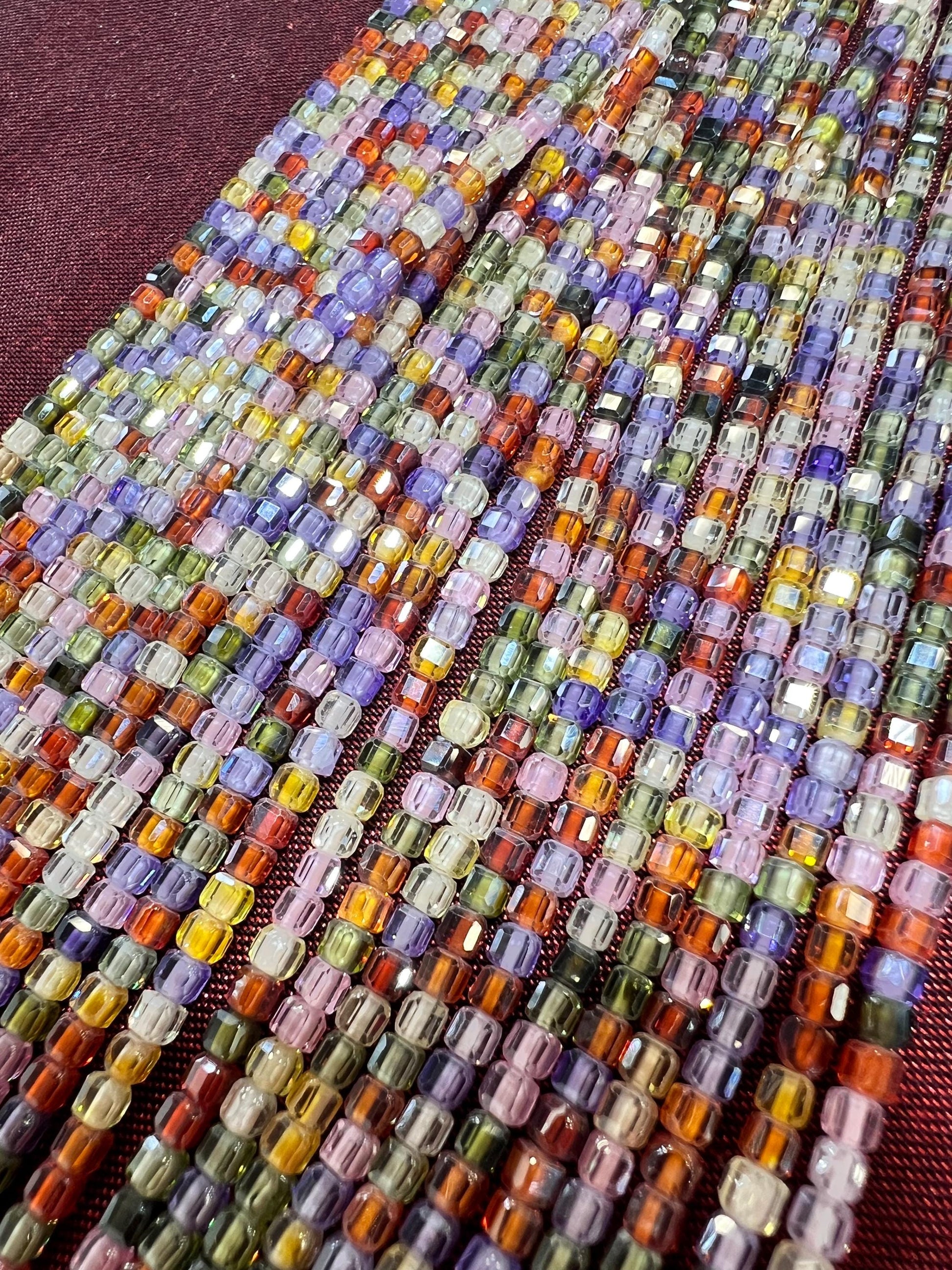 Cubic Zirconia Square Cube Micro Faceted 3x3mm Rainbow Beads AAA Gemstone Jewelry Making CZ Beads 1.5”full Strand approximately 145 pieces