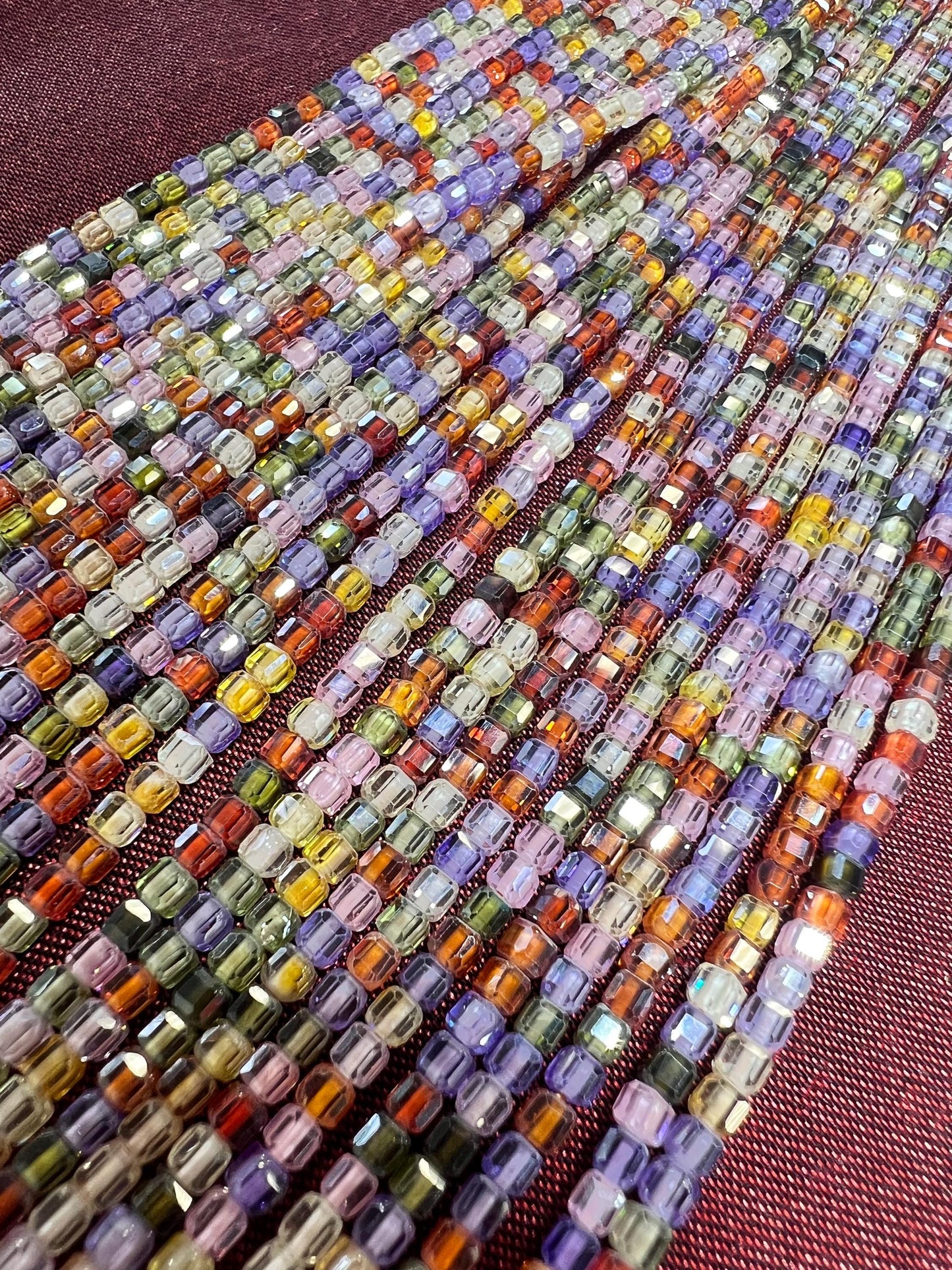 Cubic Zirconia Square Cube Micro Faceted 3x3mm Rainbow Beads AAA Gemstone Jewelry Making CZ Beads 1.5”full Strand approximately 145 pieces