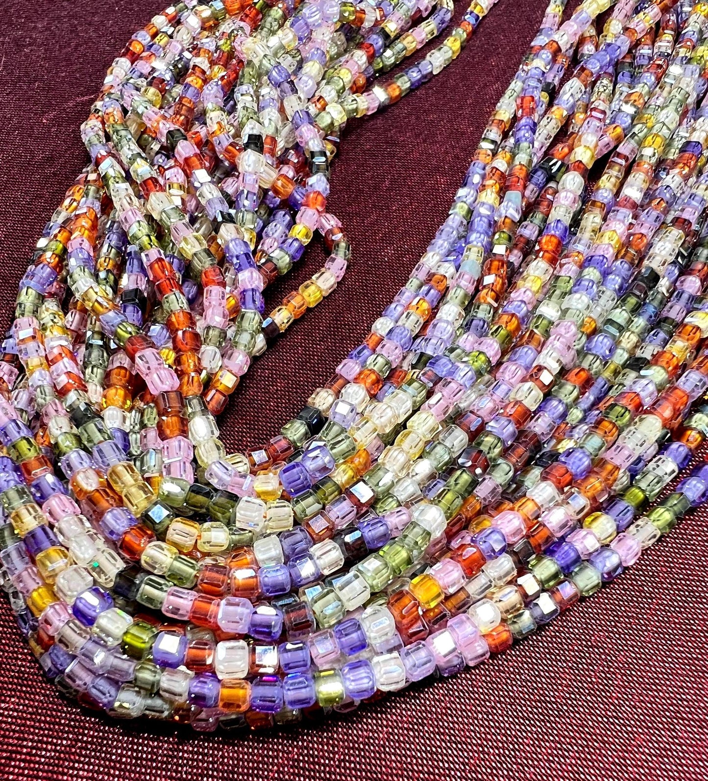 Cubic Zirconia Square Cube Micro Faceted 3x3mm Rainbow Beads AAA Gemstone Jewelry Making CZ Beads 1.5”full Strand approximately 145 pieces