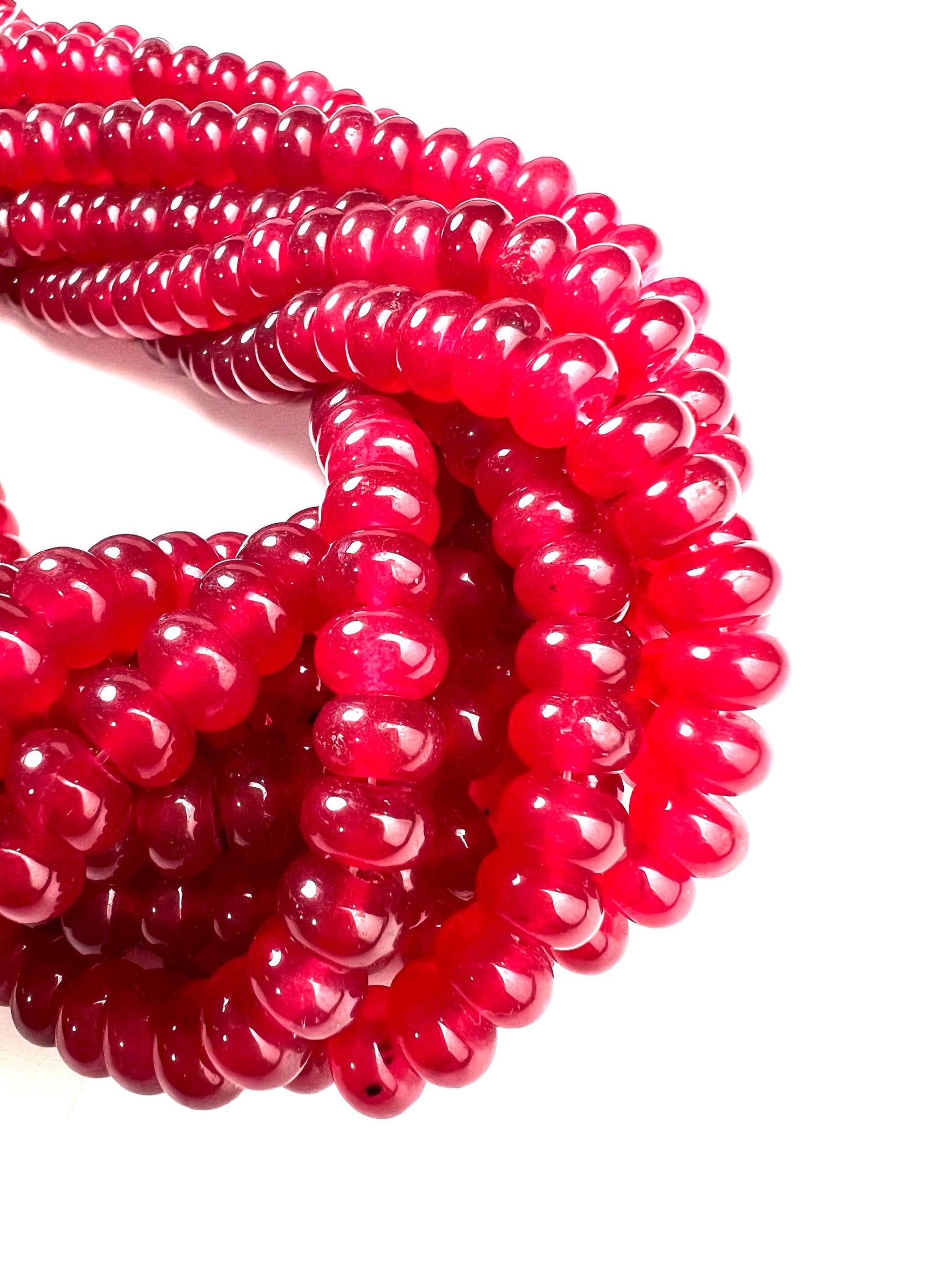Pink Ruby Jade 8mm Smooth Roundel beads. Beautiful Dark pink Redish pink Ruby Jade 15” full Strand for jewelry making natural gemstone