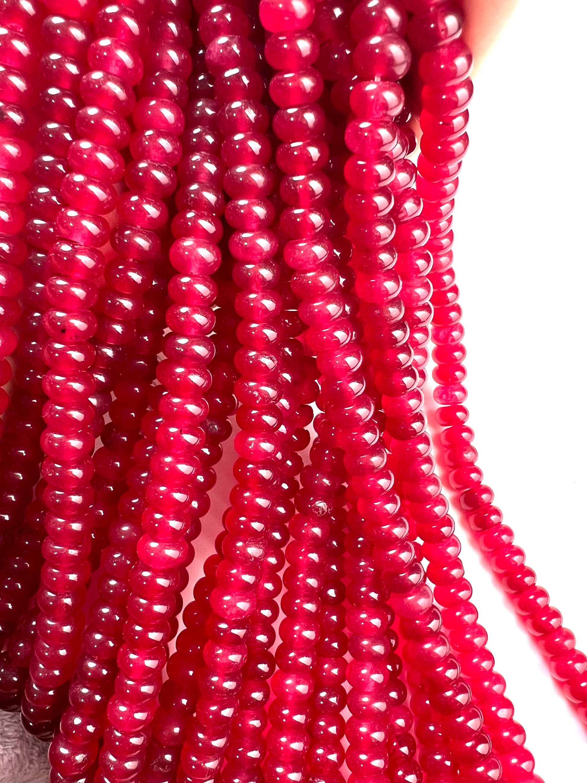 Pink Ruby Jade 8mm Smooth Roundel beads. Beautiful Dark pink Redish pink Ruby Jade 15” full Strand for jewelry making natural gemstone