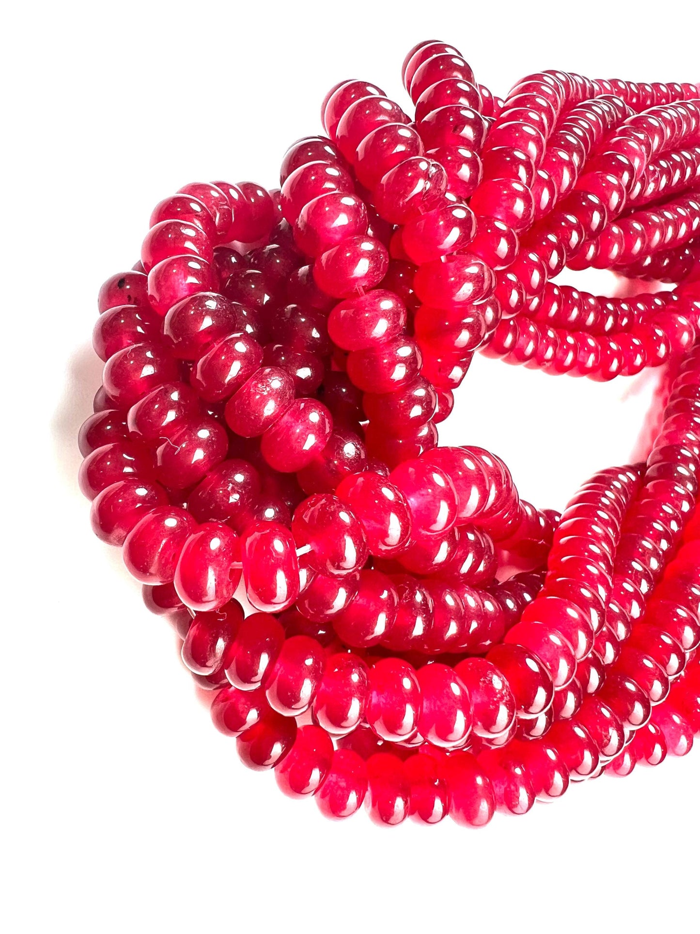 Pink Ruby Jade 8mm Smooth Roundel beads. Beautiful Dark pink Redish pink Ruby Jade 15” full Strand for jewelry making natural gemstone