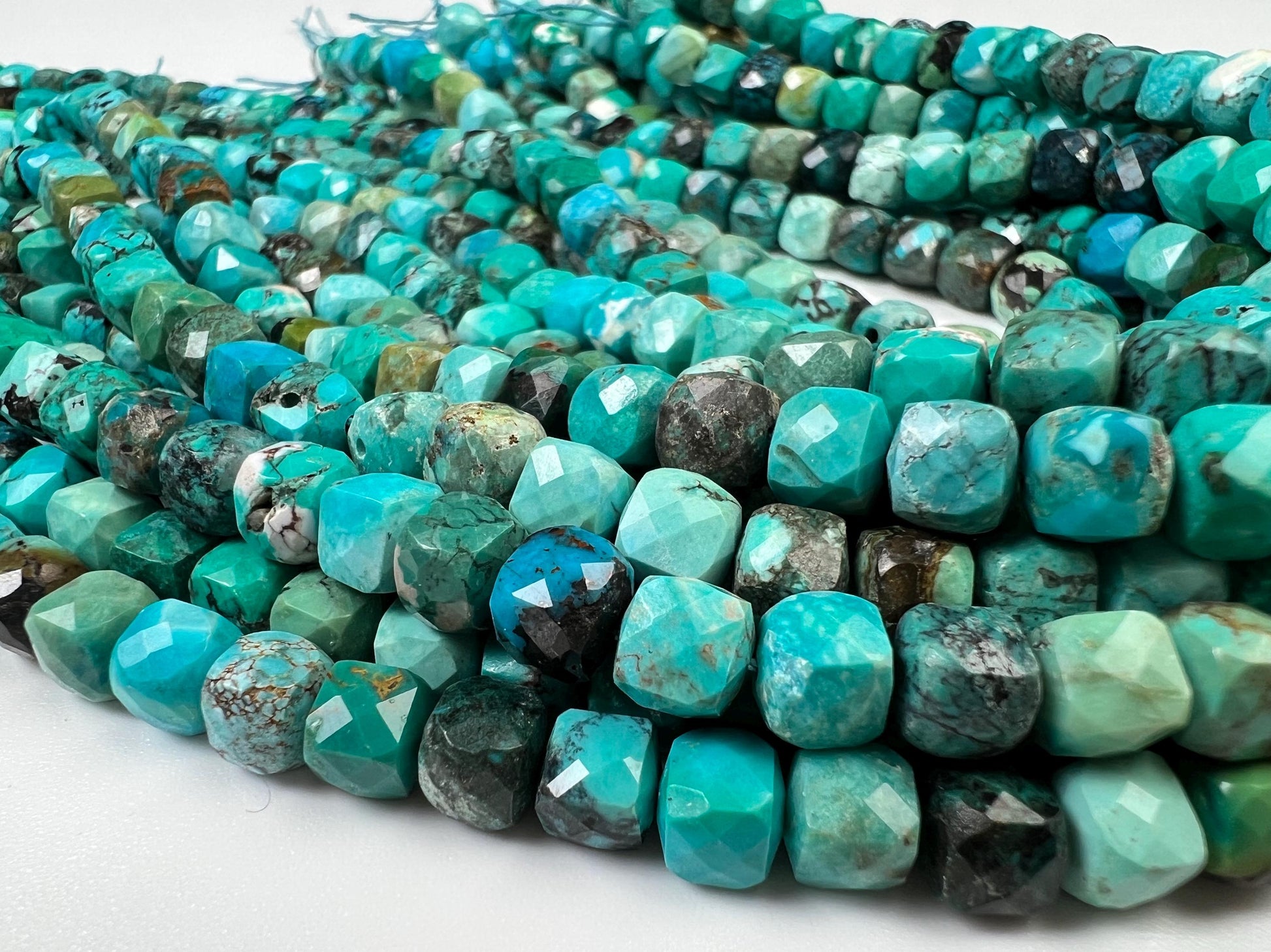 Natural Turquoise Faceted Cube Beads, 6-6.5mm, 15" Strand