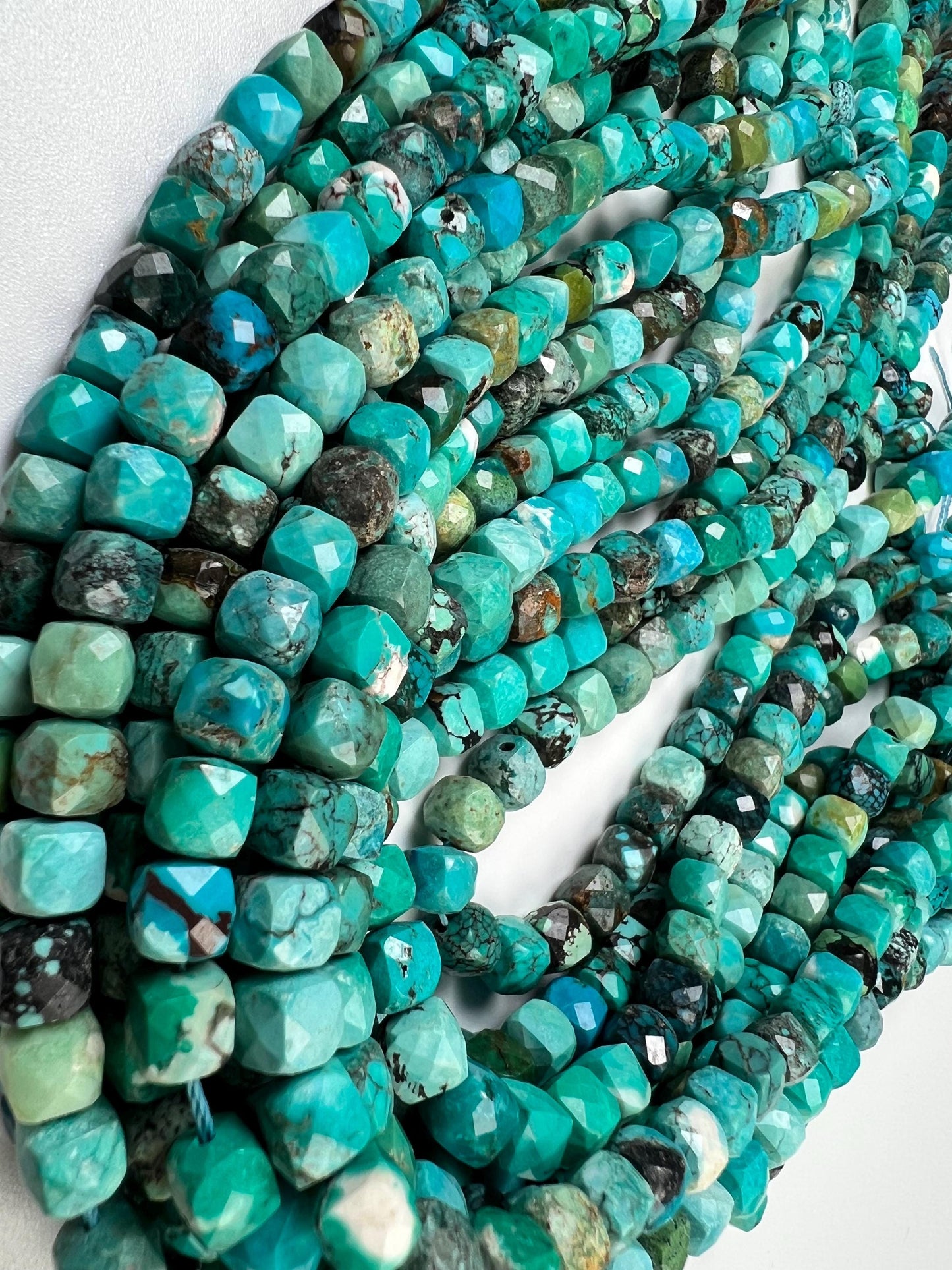Natural Turquoise Faceted Cube Beads, 6-6.5mm, 15" Strand