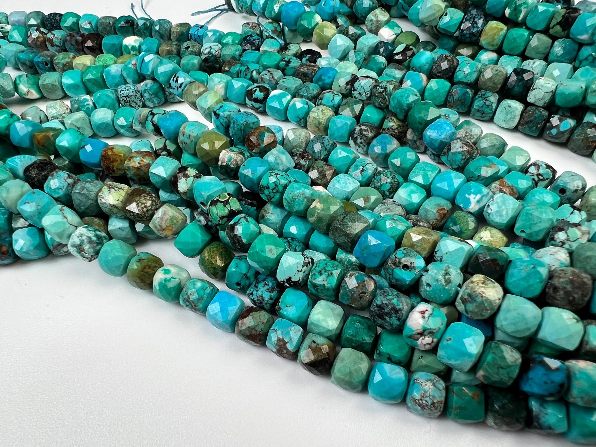 Natural Turquoise Faceted Cube Beads, 6-6.5mm, 15" Strand