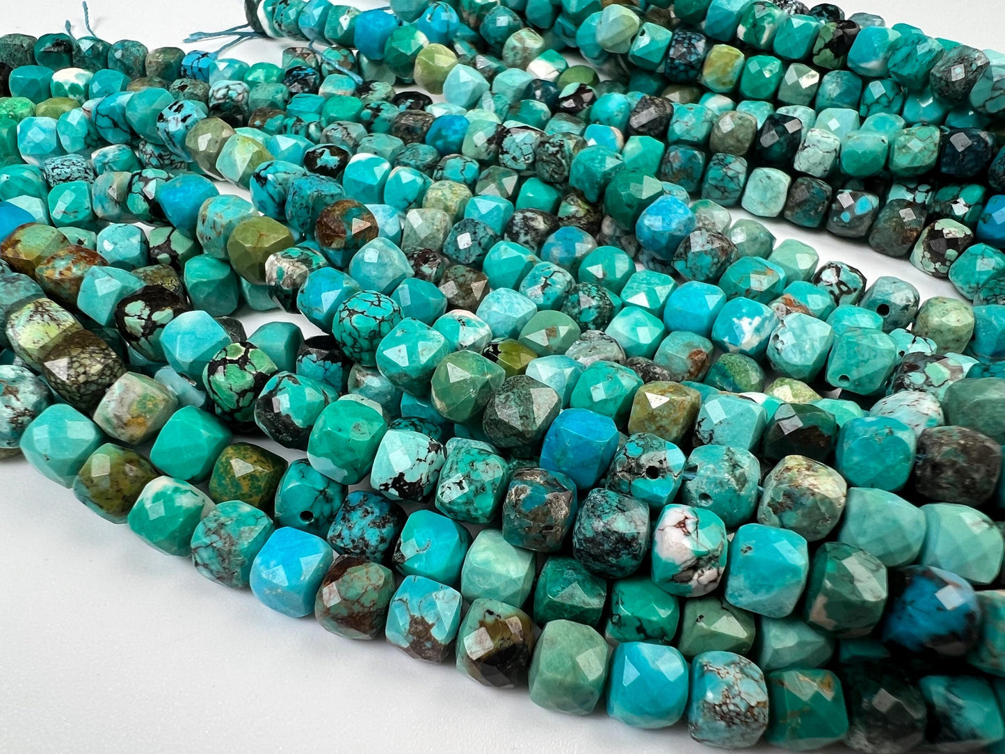 Natural Turquoise Faceted Cube Beads, 6-6.5mm, 15" Strand
