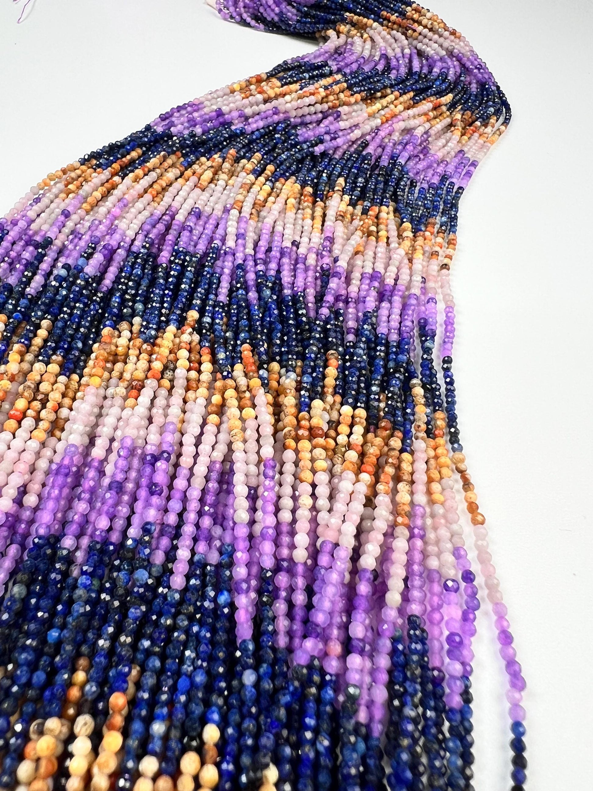 2mm Multi Gemstone Bead Strand: Lapis, Moonstone, Amethyst,brown tourmaline Mix Gemstone for jewelry making 14.5” full strand