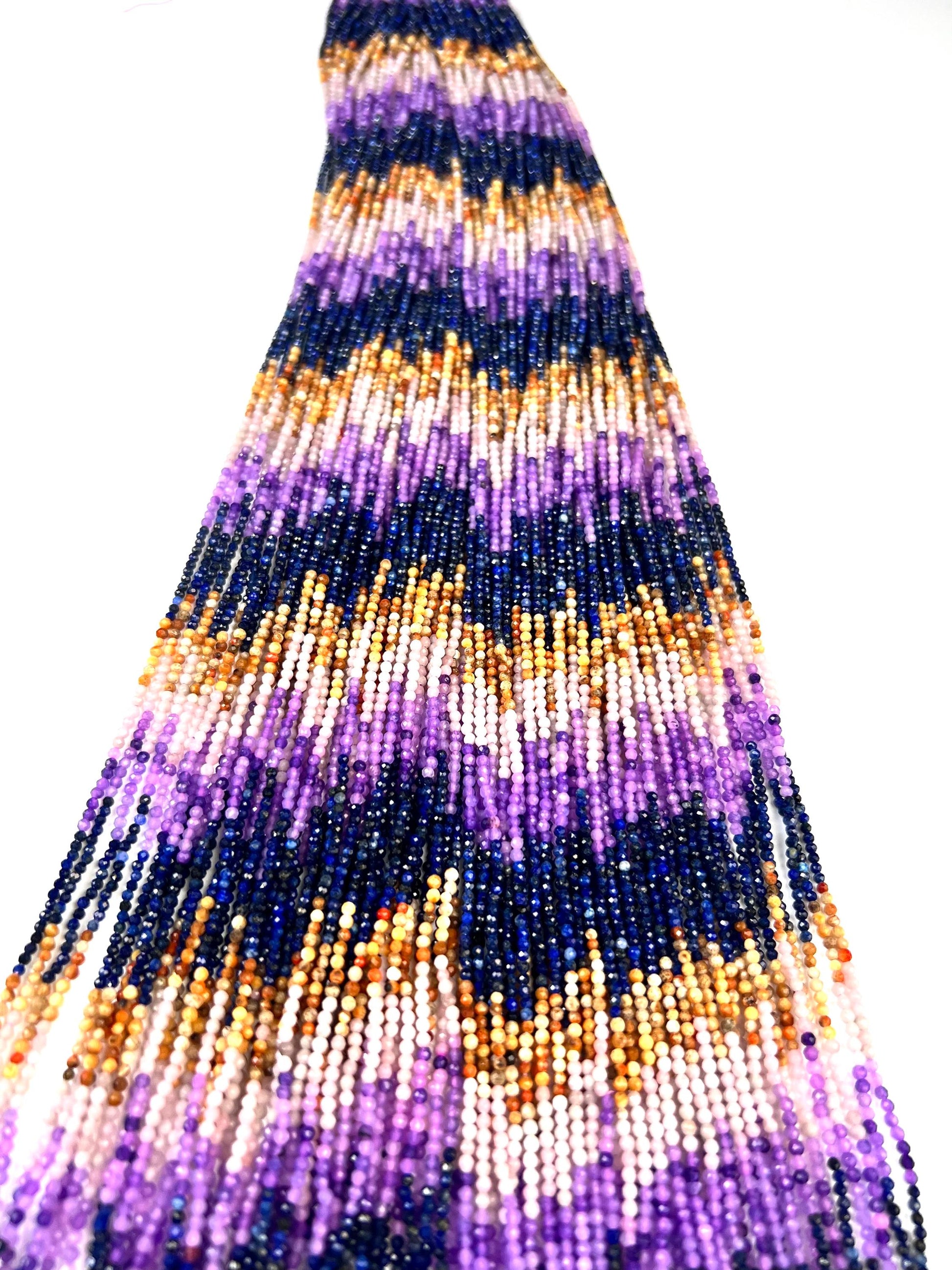 2mm Multi Gemstone Bead Strand: Lapis, Moonstone, Amethyst,brown tourmaline Mix Gemstone for jewelry making 14.5” full strand