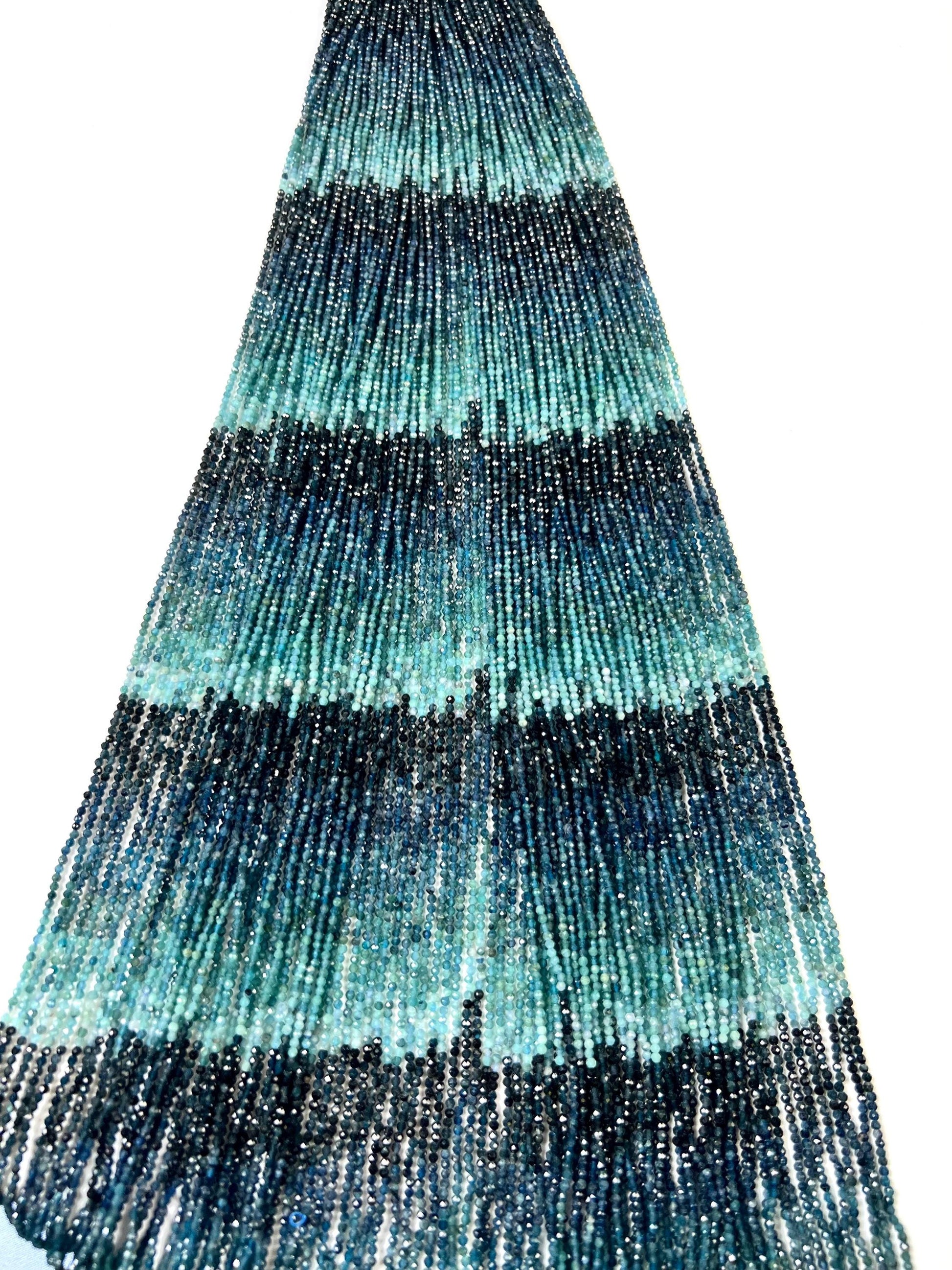 Natural Grandidierite 2mm Micro Faceted Diamond Cut Teal Blue shaded Rare Gemstone Beads for jewelry making 15" Full Strand