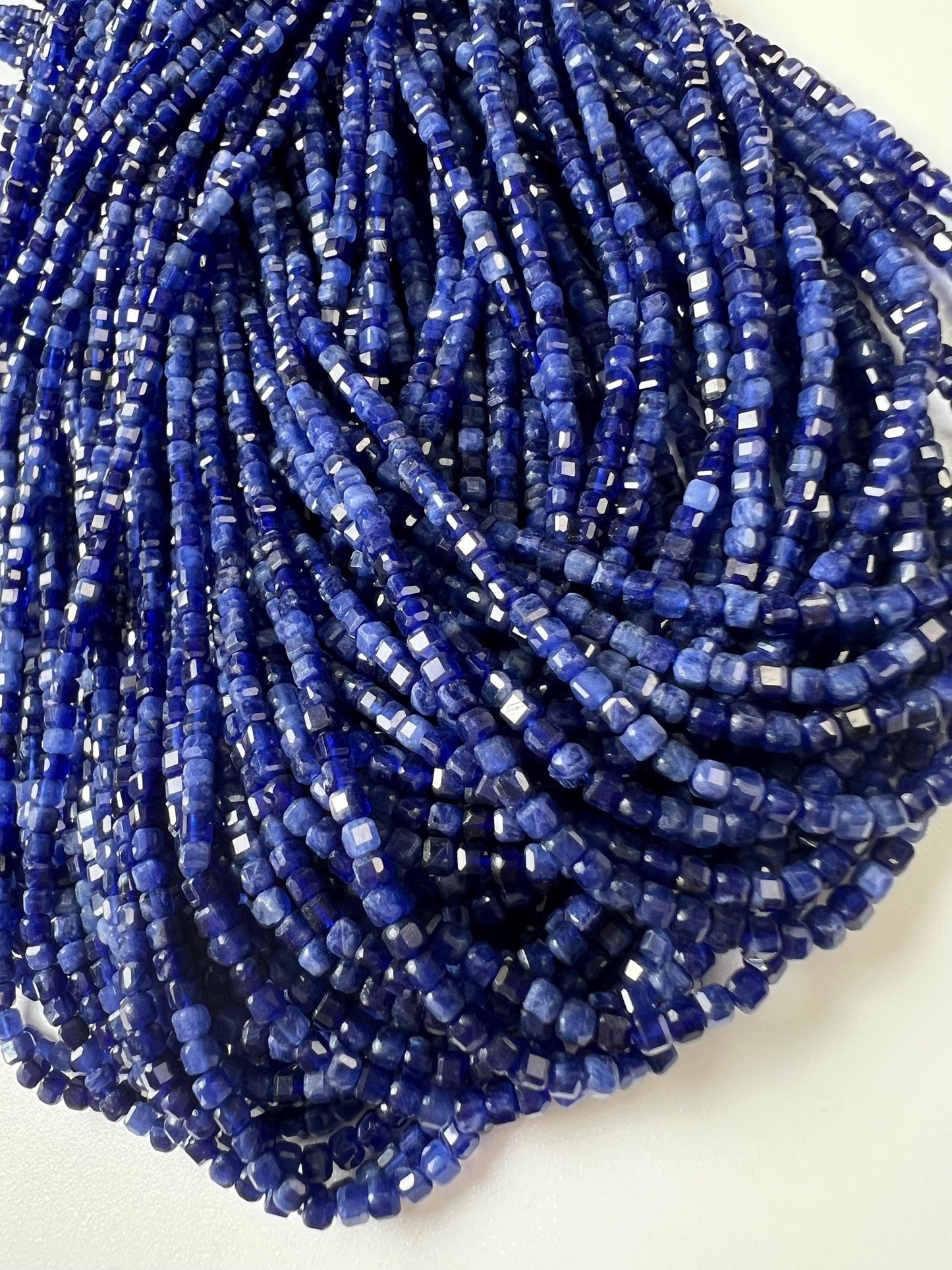 Natural Sodalite 2.5mm Micro Faceted Square Cube shape Beads, Jewelry Making 15" full Strand
