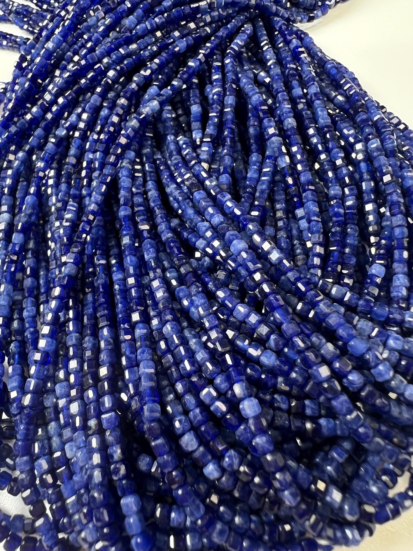 Natural Sodalite 2.5mm Micro Faceted Square Cube shape Beads, Jewelry Making 15" full Strand