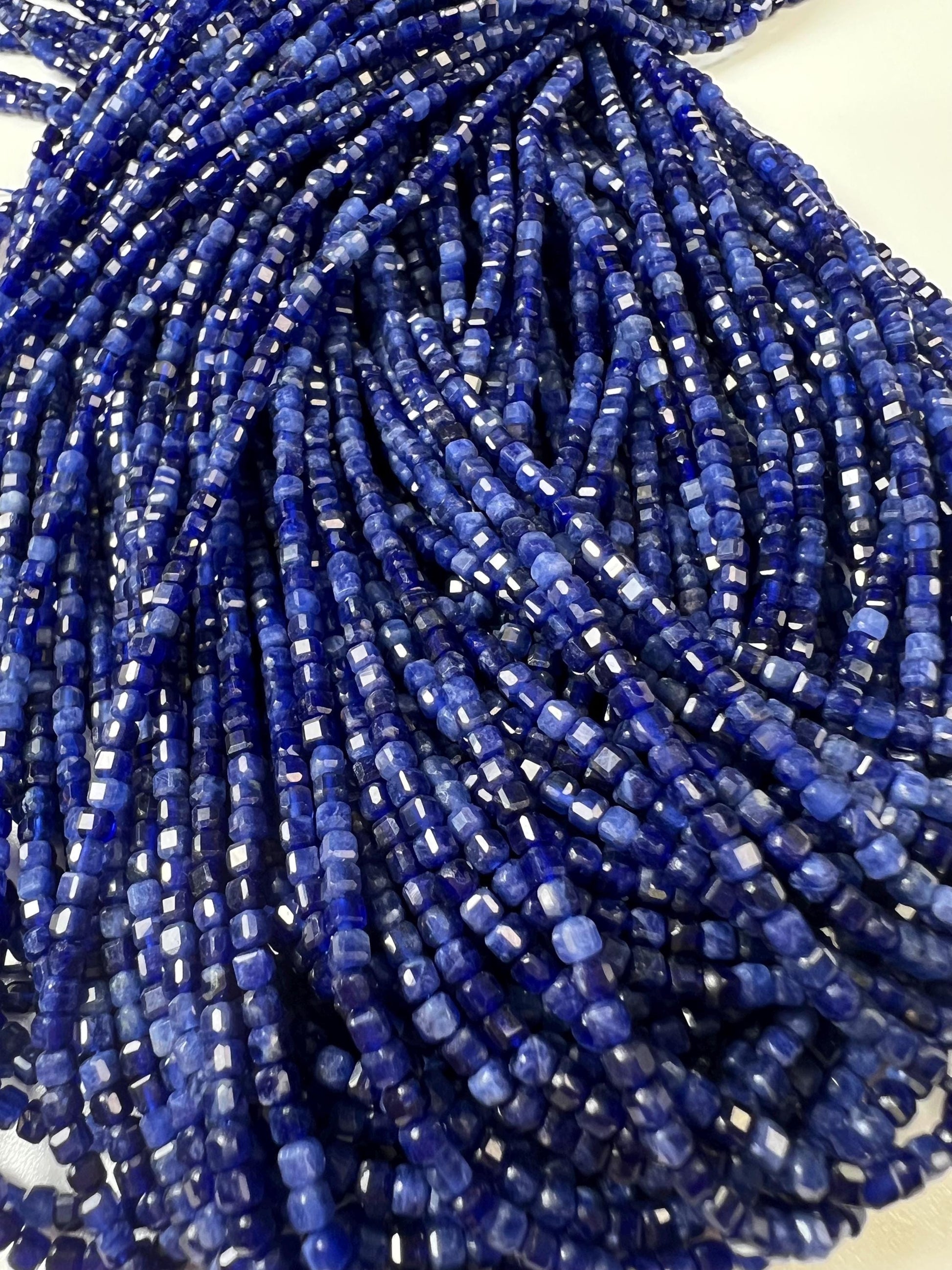 Natural Sodalite 2.5mm Micro Faceted Square Cube shape Beads, Jewelry Making 15" full Strand