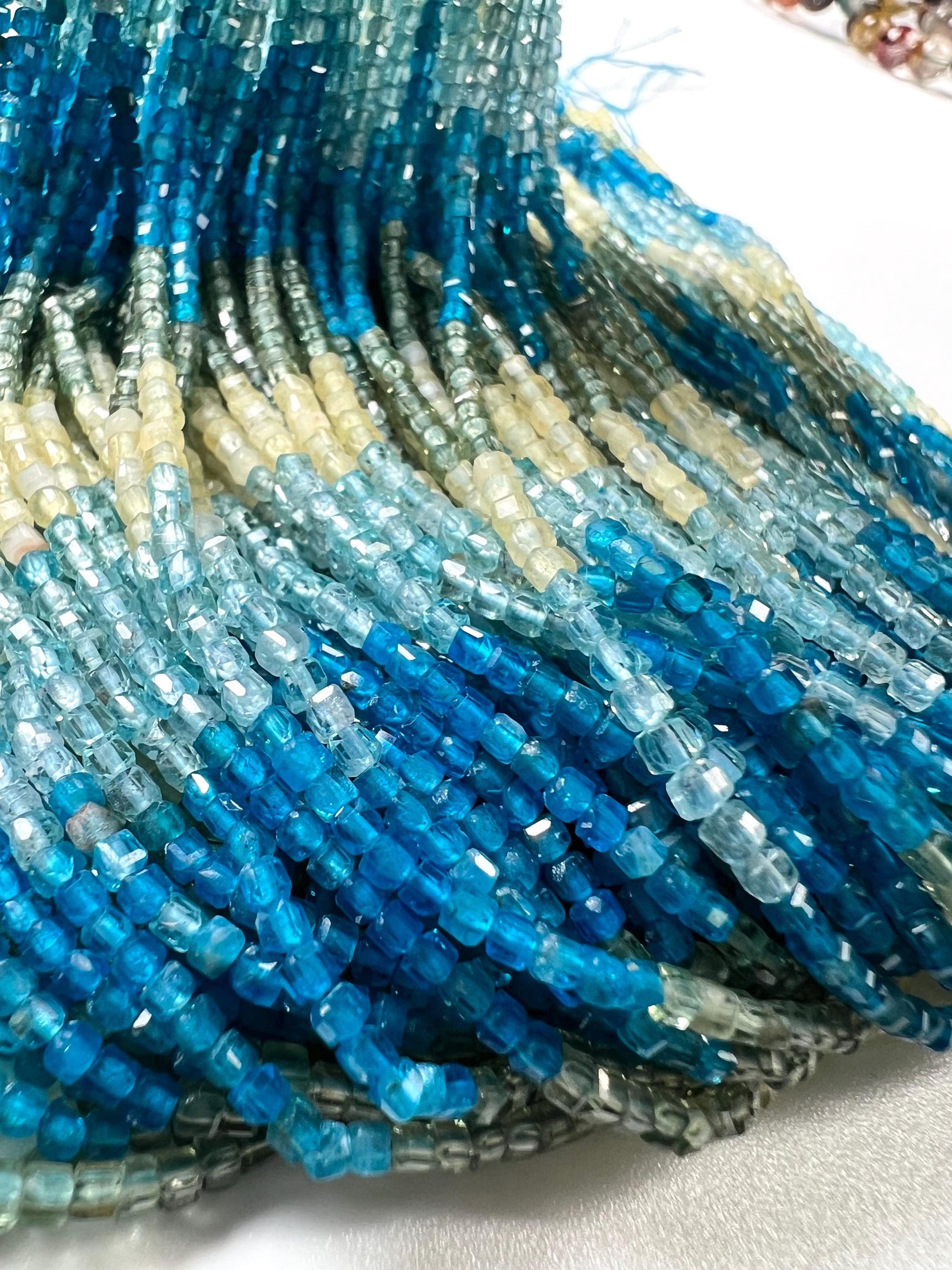 Natural Apatite blue shaded squares Cube Shape Micro Faceted Cube beads for jewelry making beads 15.5” full strand Approximately 200 piece