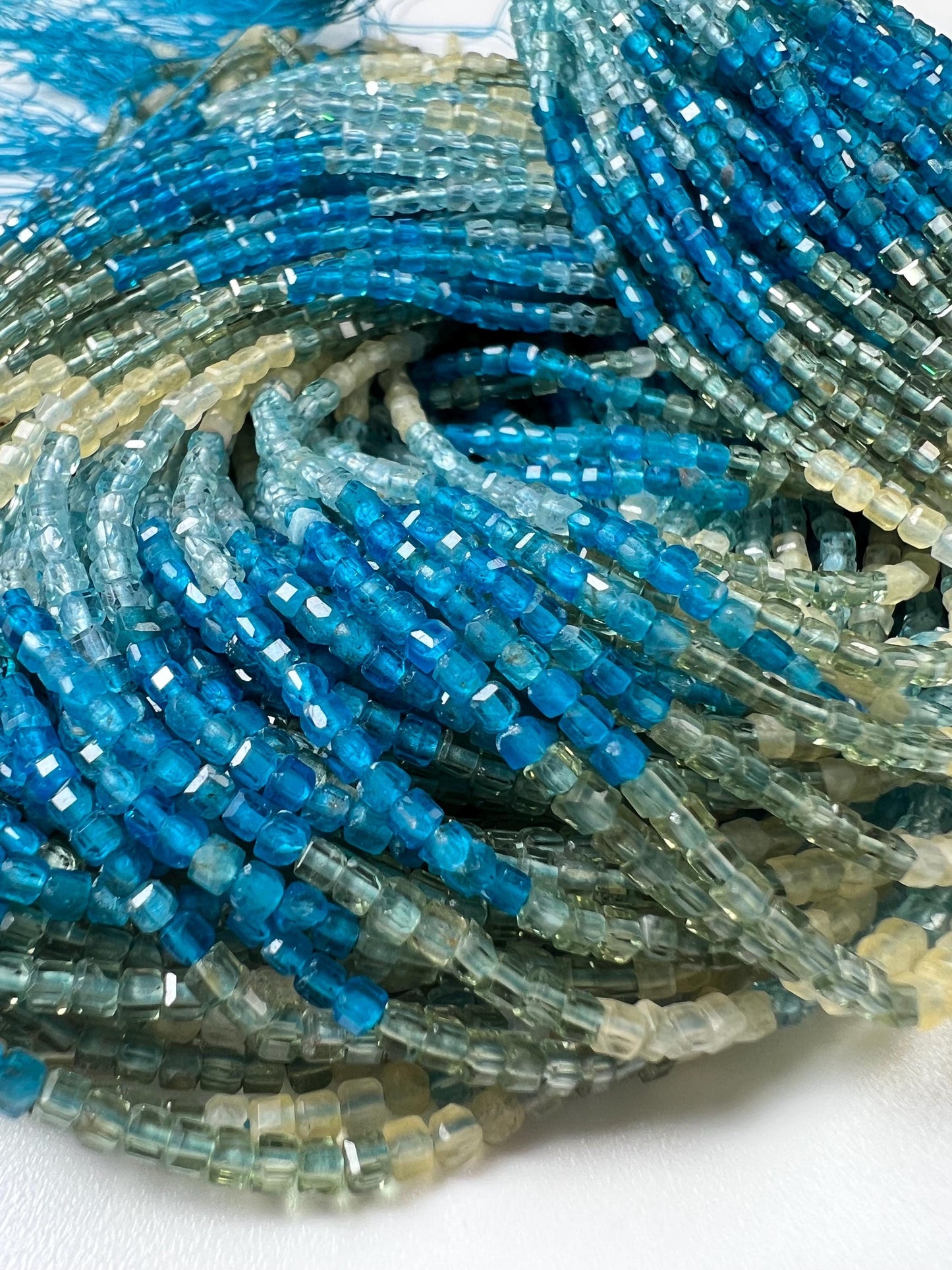 Natural Apatite blue shaded squares Cube Shape Micro Faceted Cube beads for jewelry making beads 15.5” full strand Approximately 200 piece