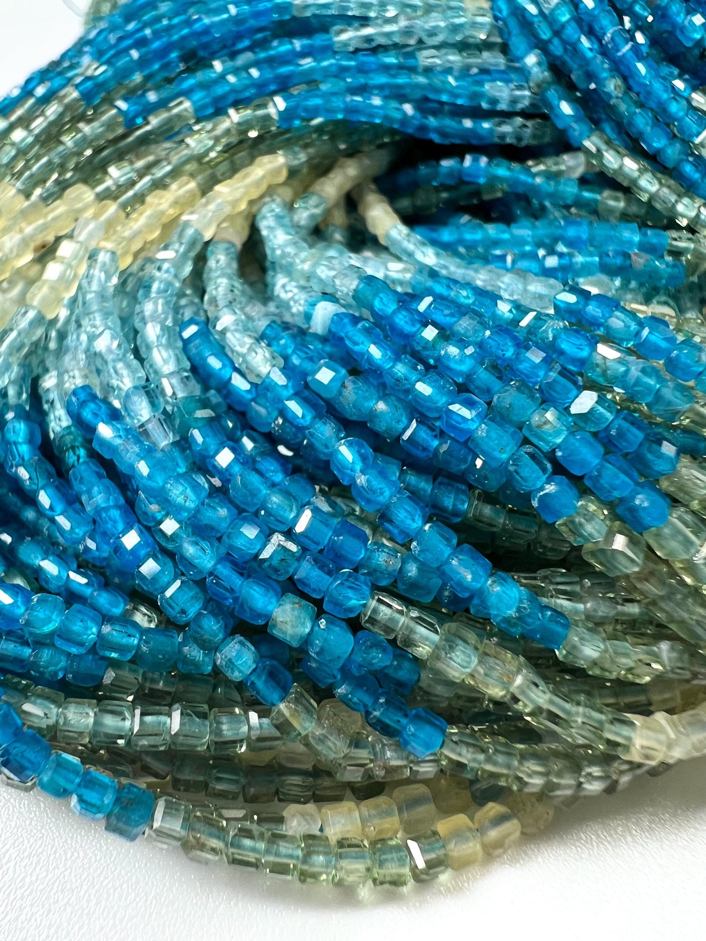 Natural Apatite blue shaded squares Cube Shape Micro Faceted Cube beads for jewelry making beads 15.5” full strand Approximately 200 piece