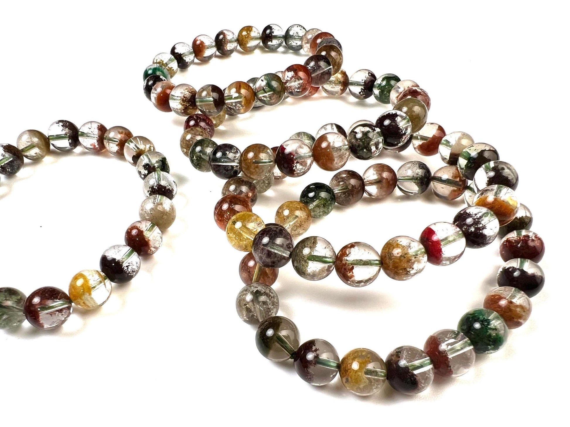 Natural Phantom Quartz multi Bracelet, Four Season Garden Ghos 9mm Stretch bracelet