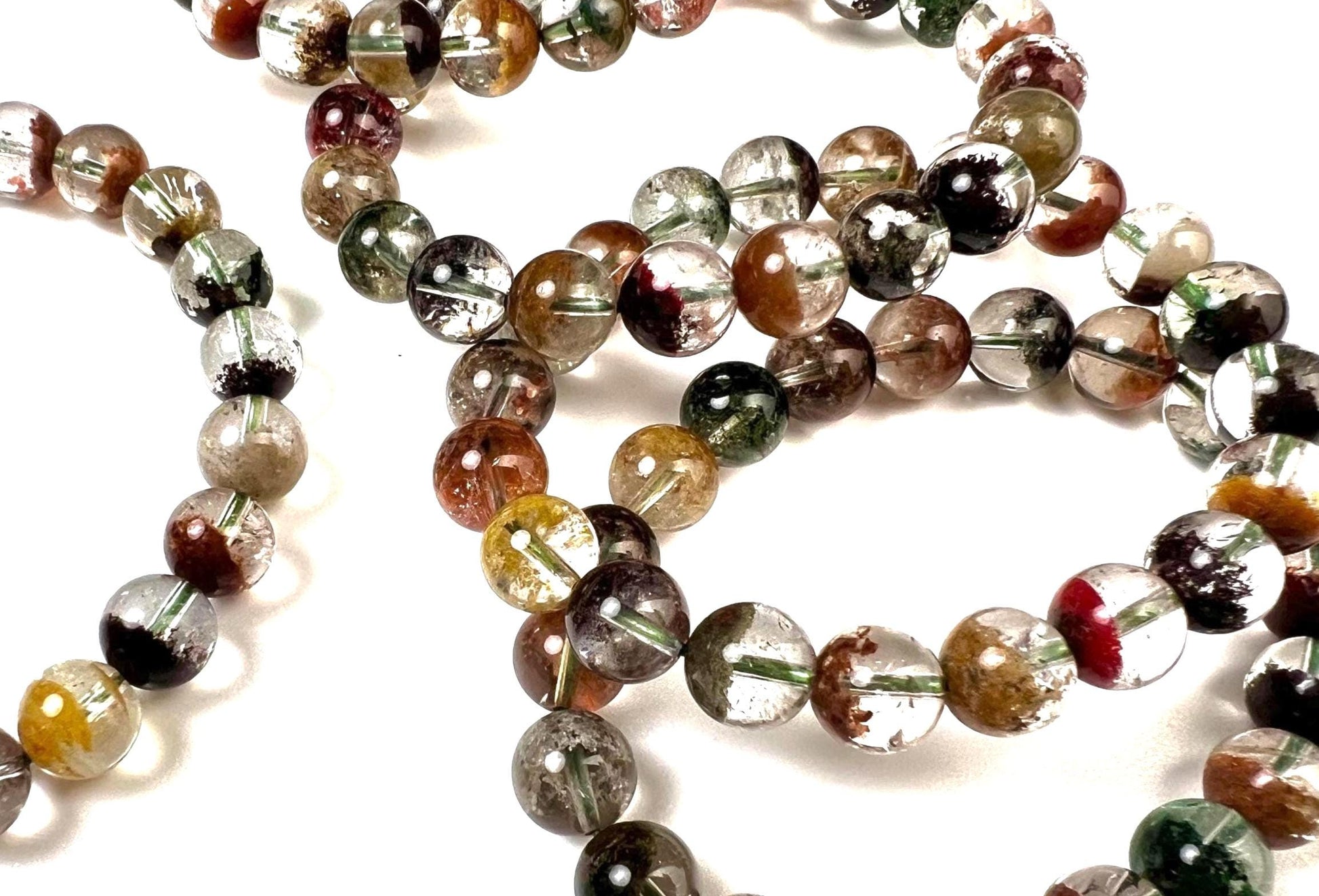 Natural Phantom Quartz Bracelet, Four Season Garden Ghost, 9mm Stretchy