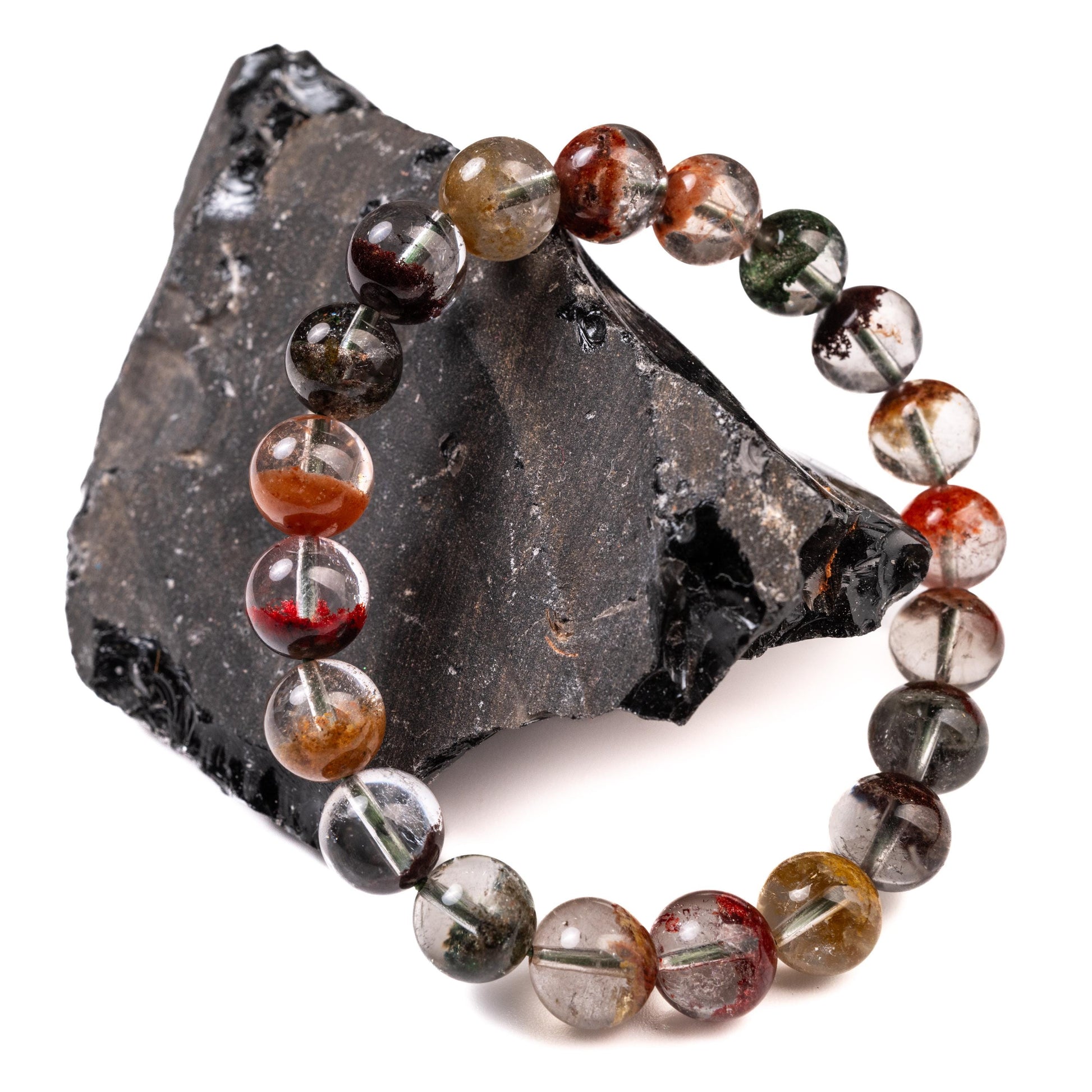 Natural Phantom Quartz Bracelet, Four Season Garden Ghost, 9mm Stretchy