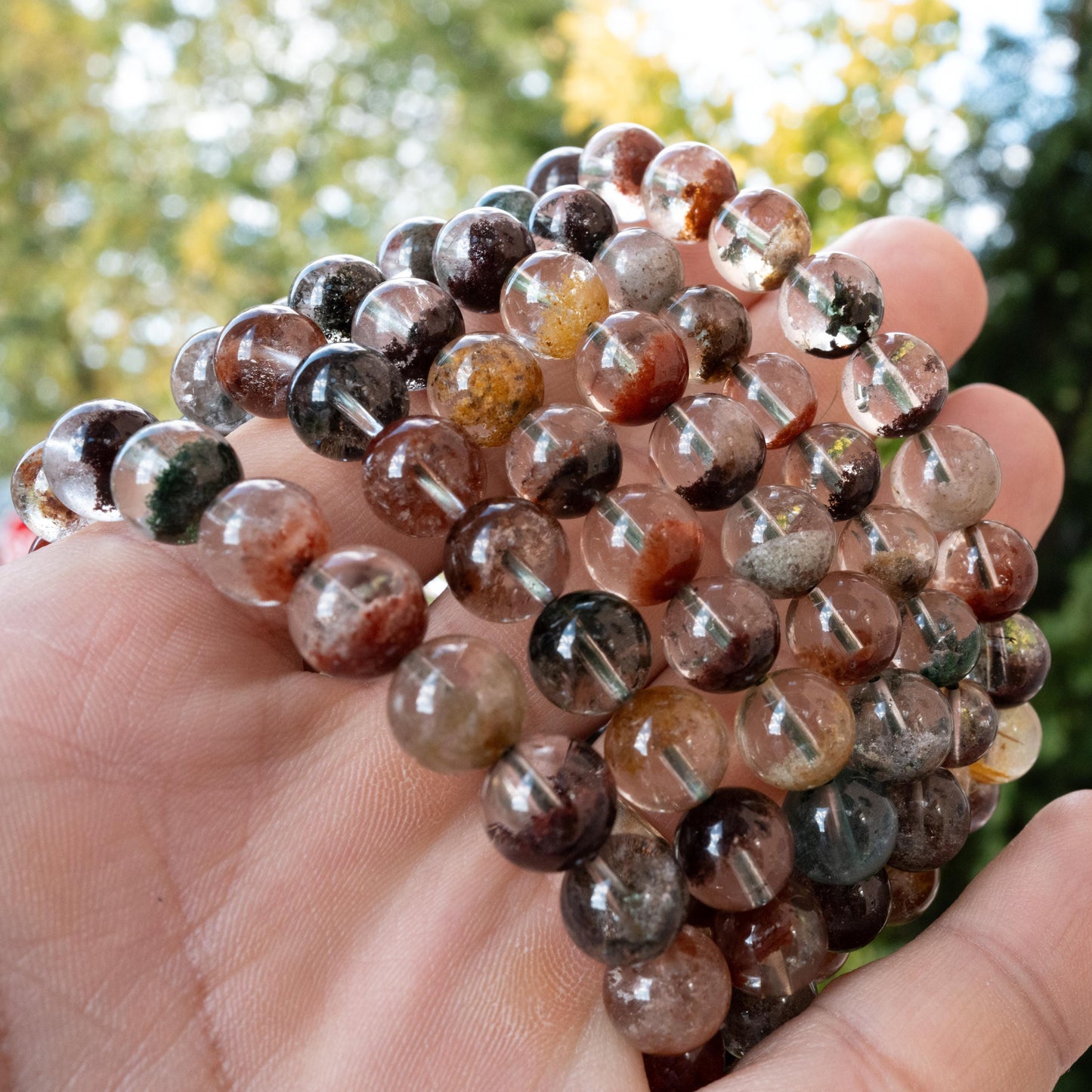 Natural Phantom Quartz Bracelet, Four Season Garden Ghost, 9mm Stretchy