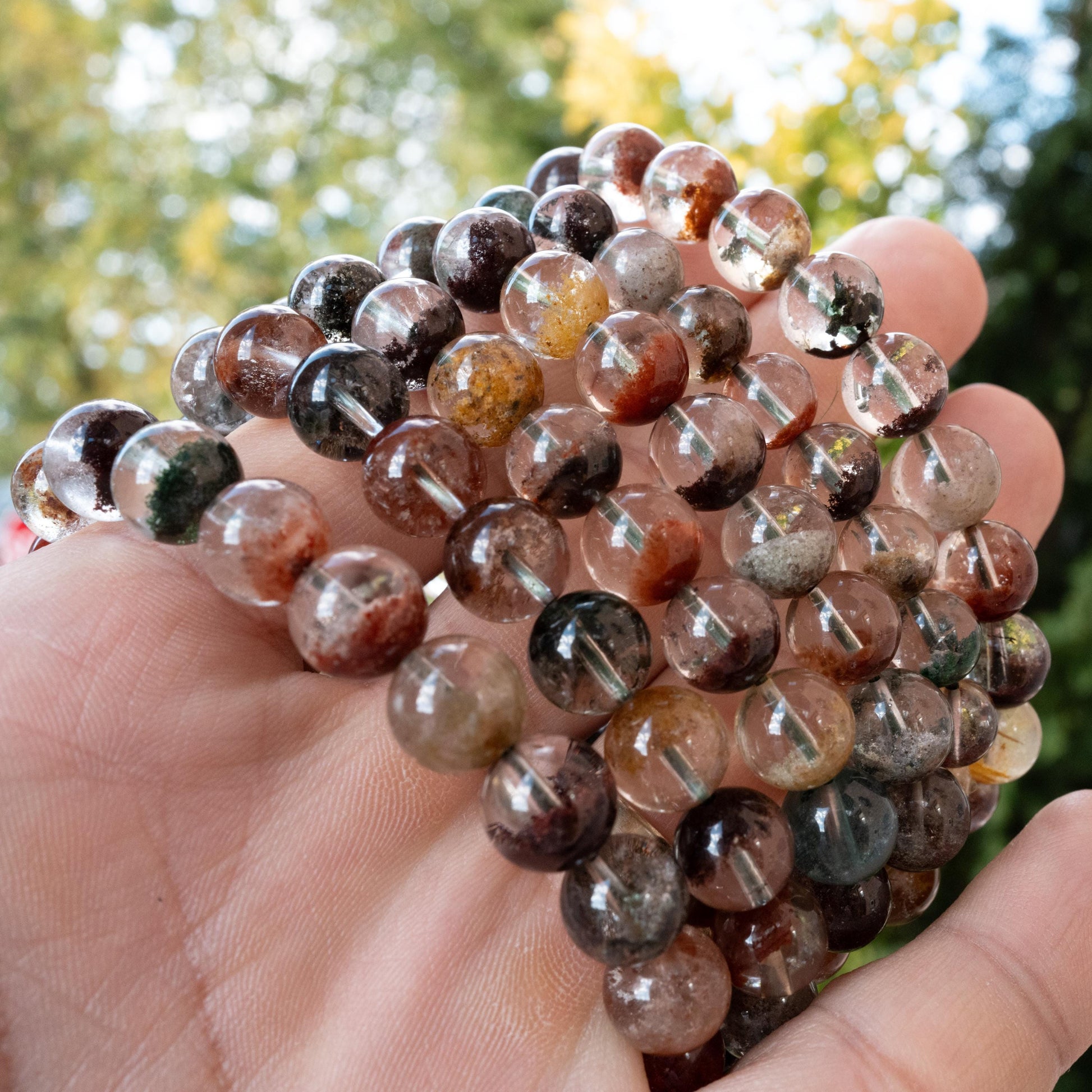 Natural Phantom Quartz Bracelet, Four Season Garden Ghost, 9mm Stretchy