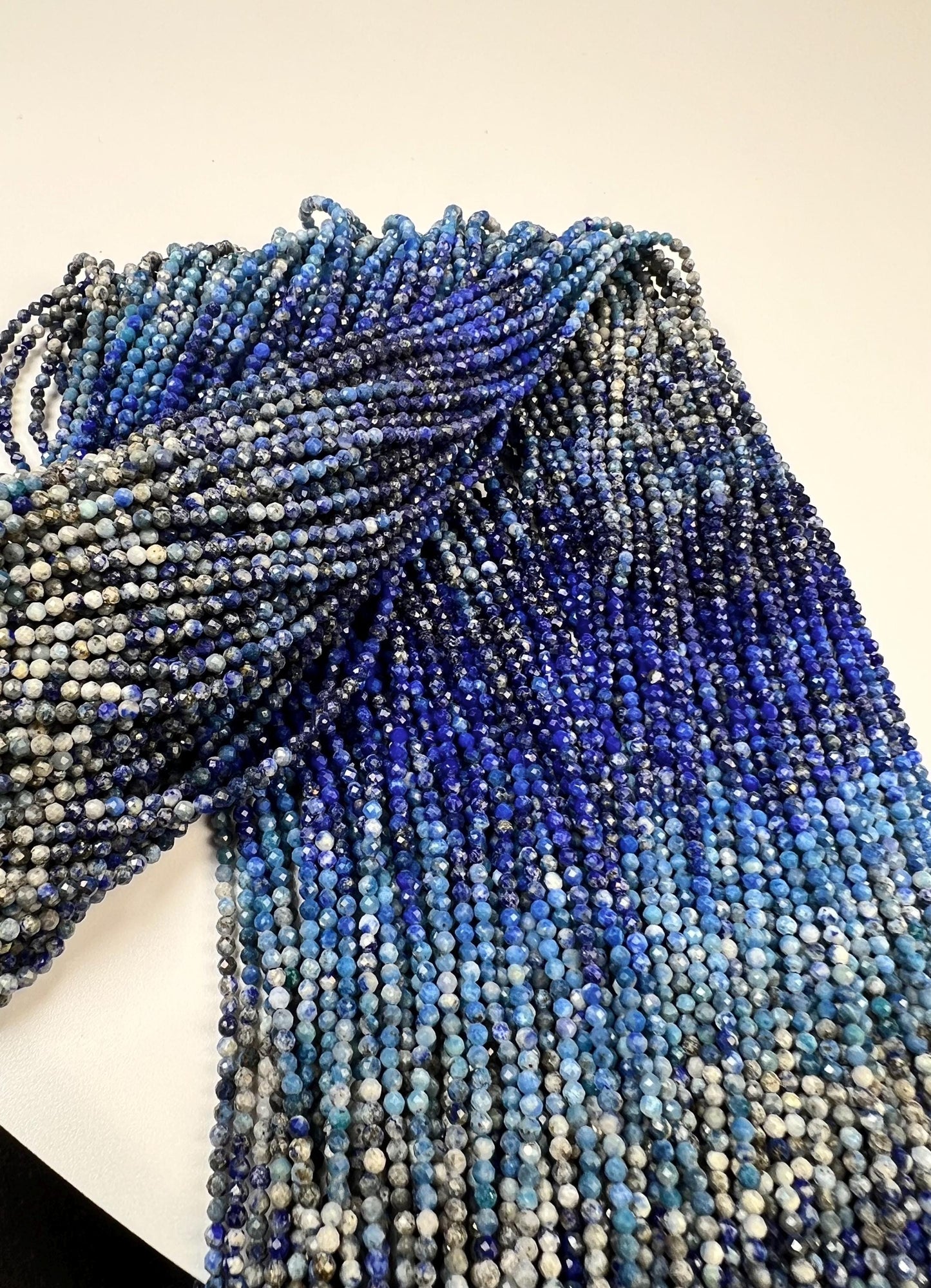 Ombre Lapis Lazuli 2mm Faceted Round Beads, 15.5" Strand