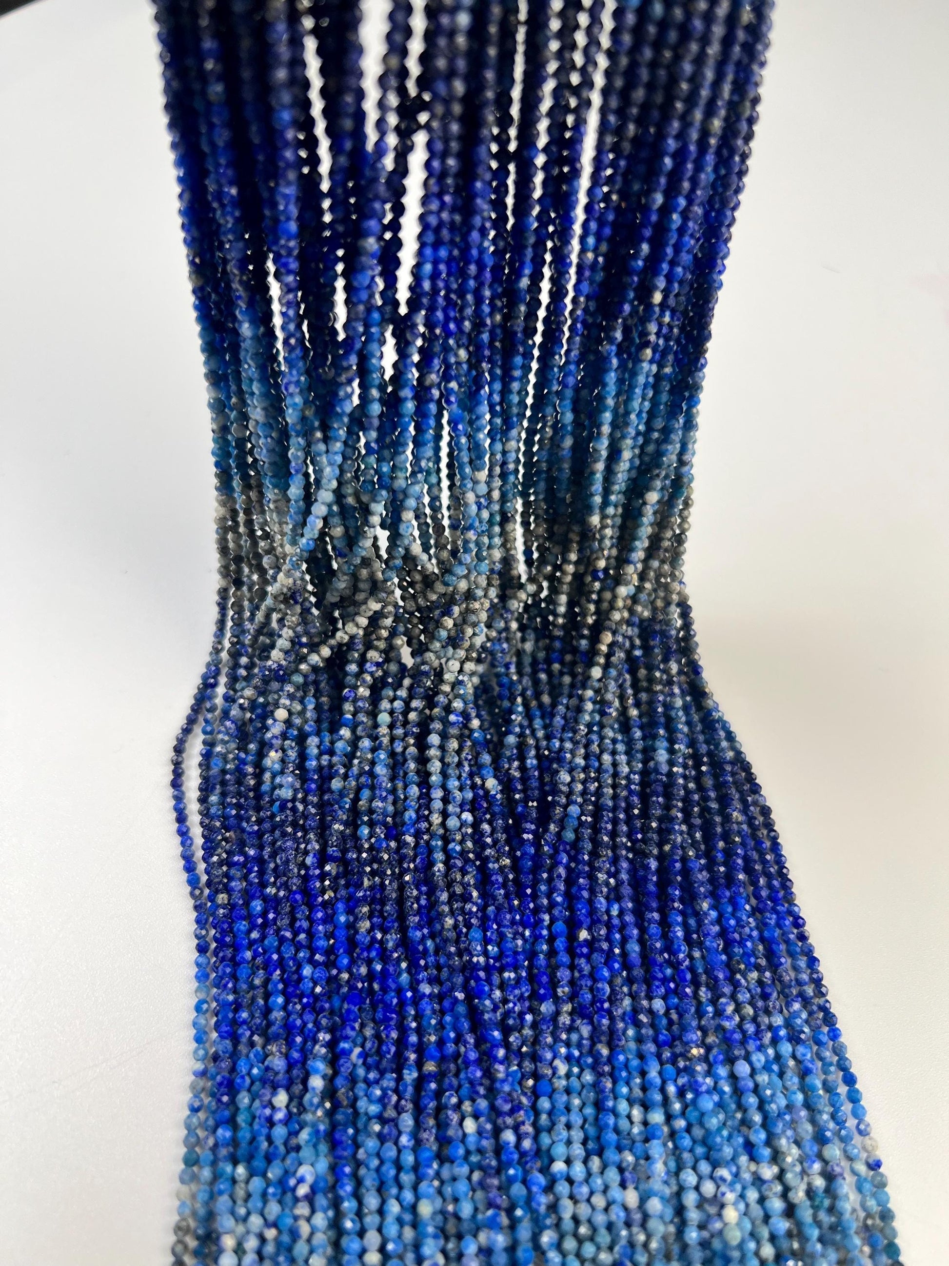 Ombre Lapis Lazuli 2mm Faceted Round Beads, 15.5" Strand