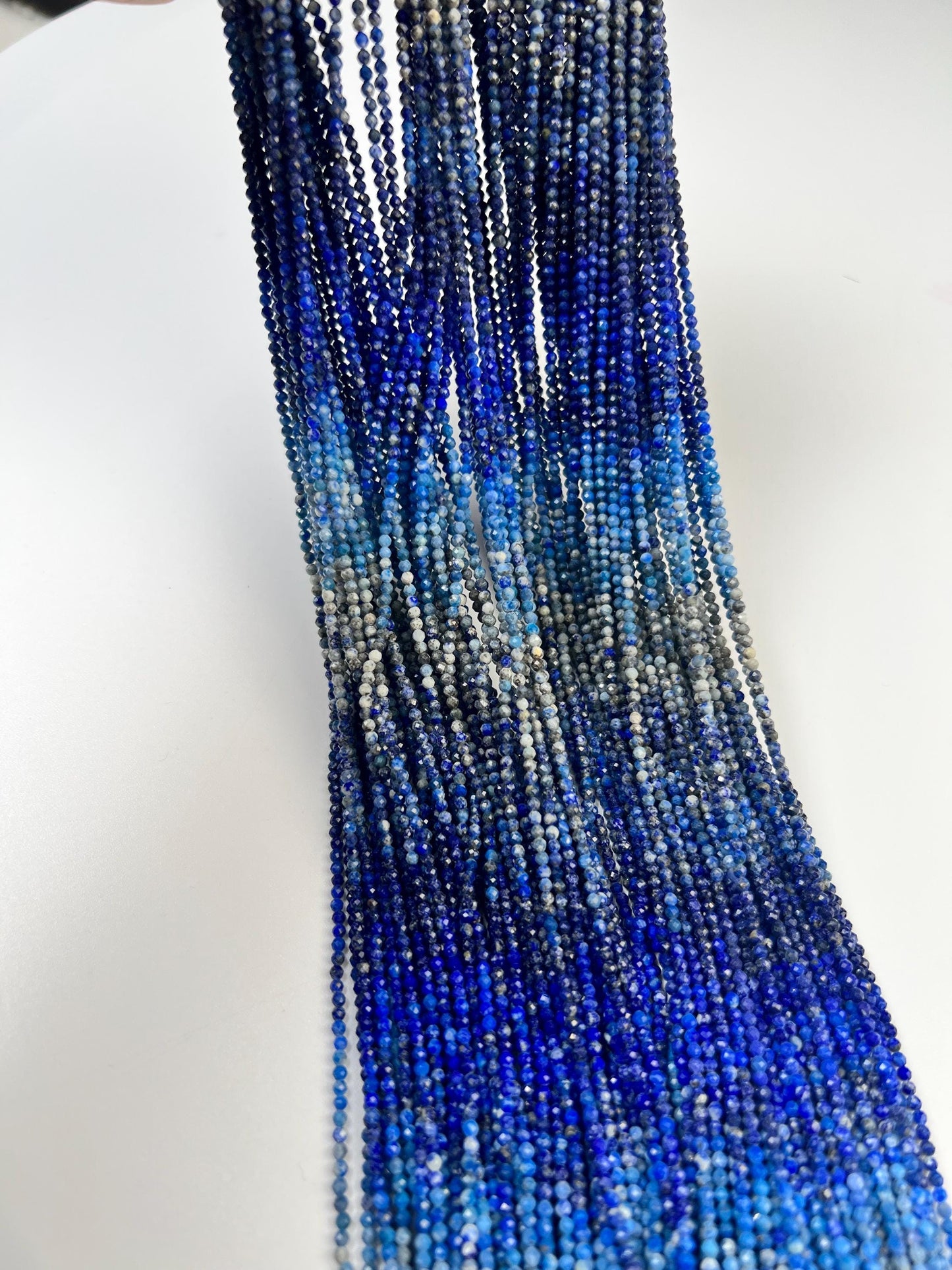 Ombre Lapis Lazuli 2mm Faceted Round Beads, 15.5" Strand