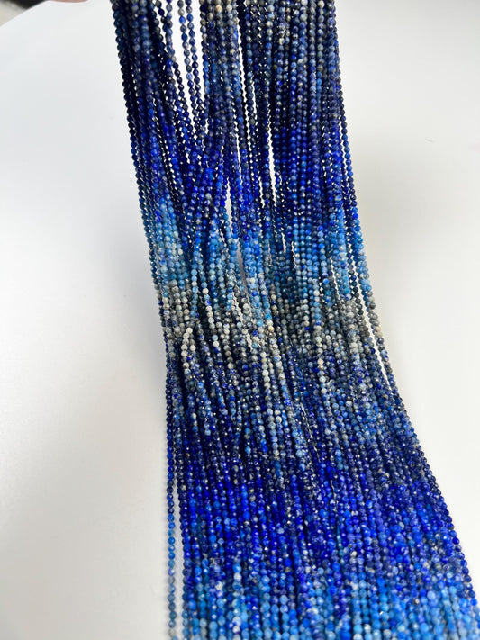Ombre Lapis Lazuli 2mm Faceted Round Beads, 15.5" Strand