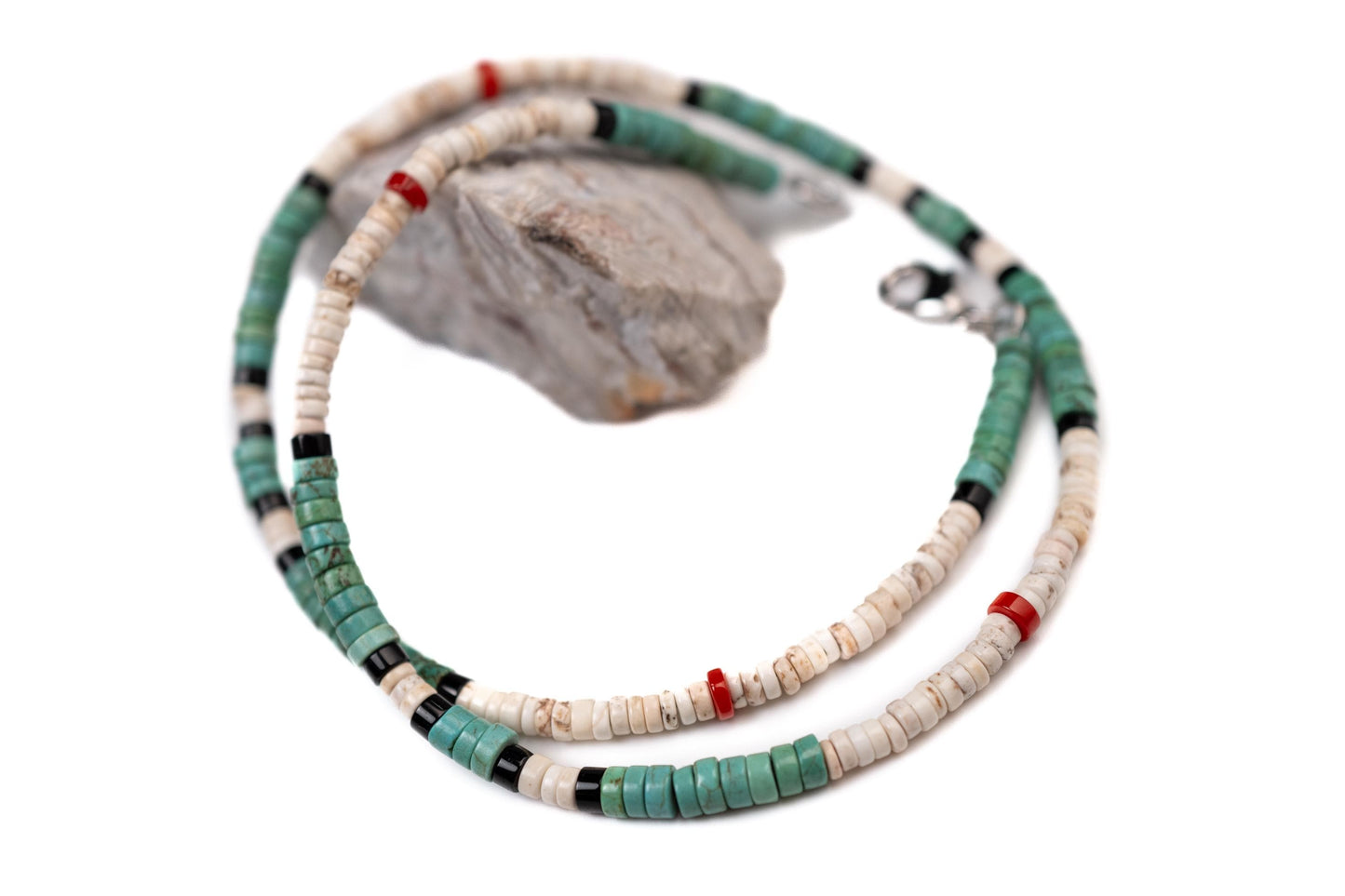 White Turquoise coral blue turquoise Heishi Necklace Unisex for Men and women