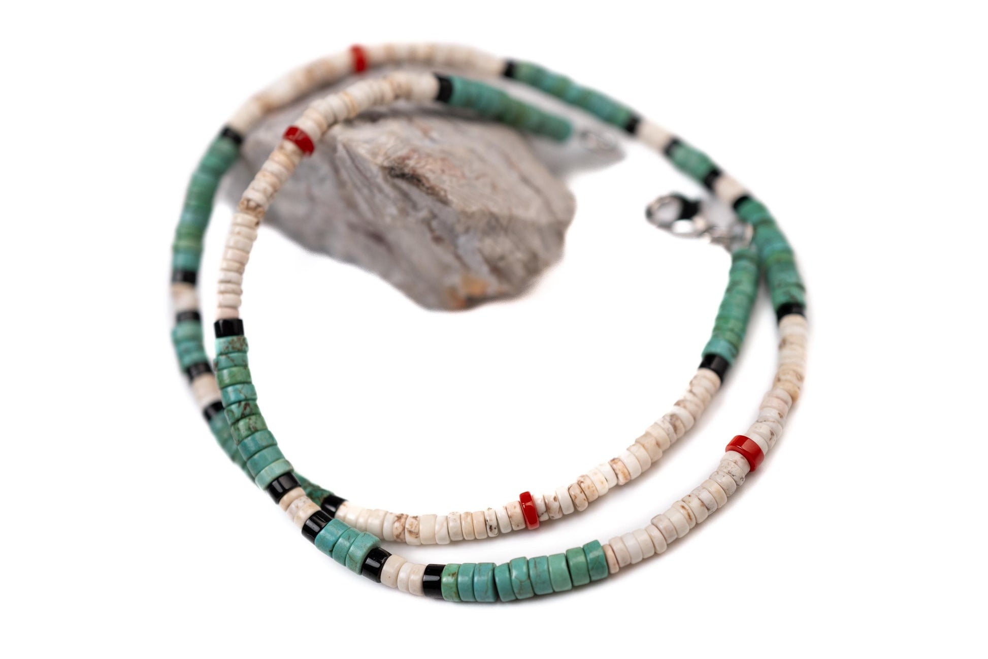 White Turquoise coral blue turquoise Heishi Necklace Unisex for Men and women