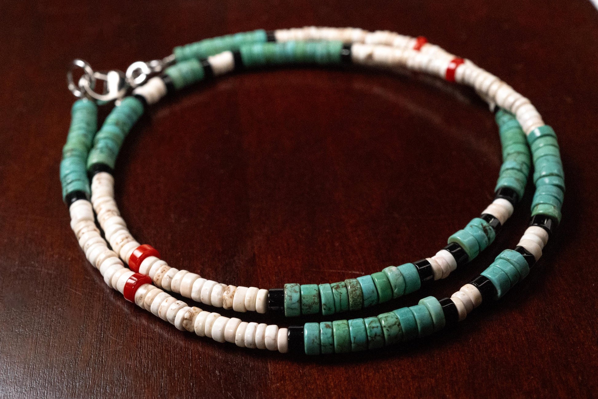 White Turquoise coral blue turquoise Heishi Necklace Unisex for Men and women