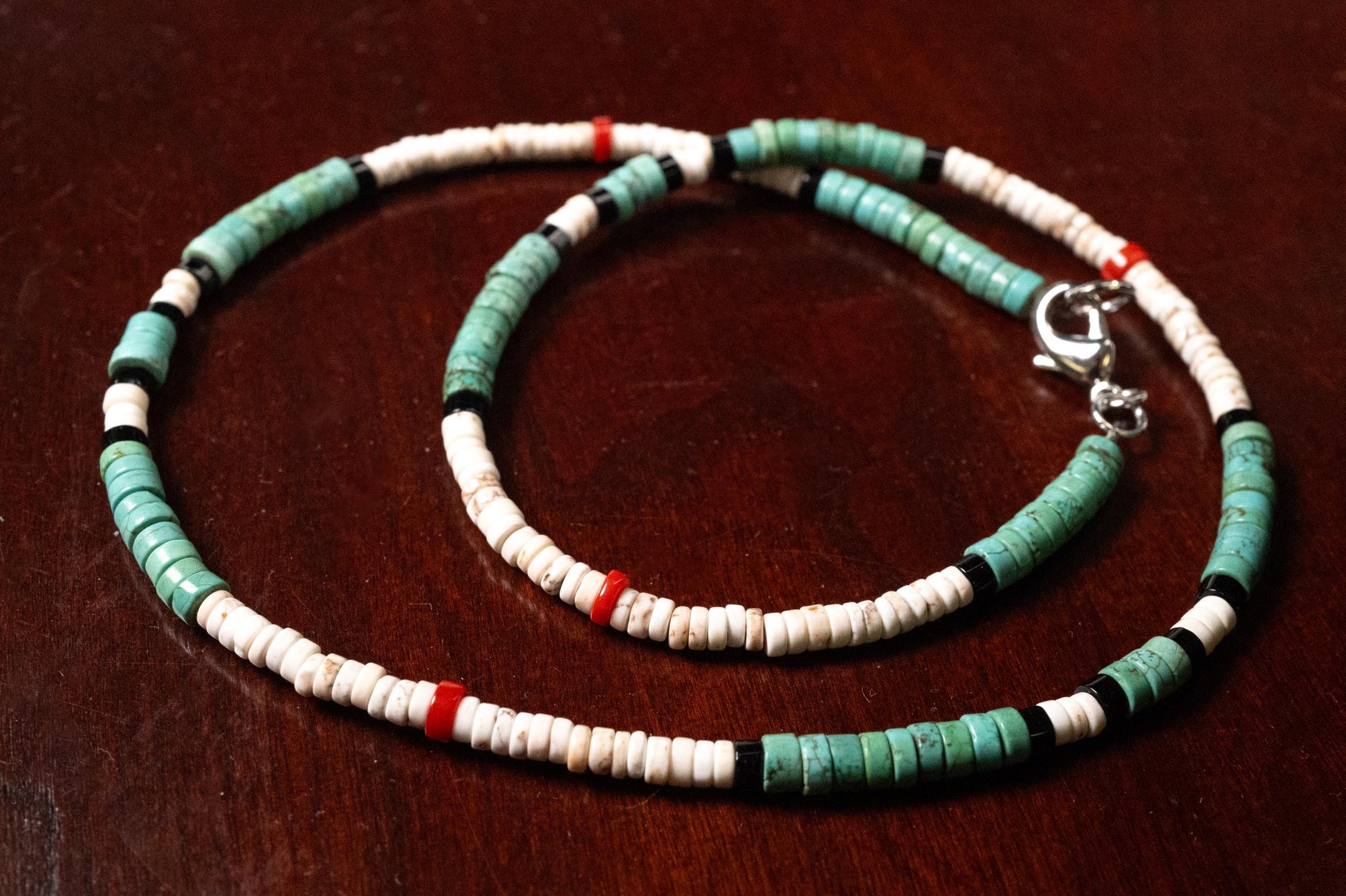 White Turquoise coral blue turquoise Heishi Necklace Unisex for Men and women