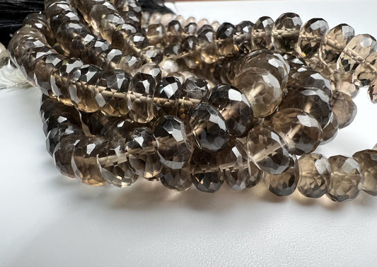 Natural Smokey Quartz Faceted roundel 7.5-8mm AAA quality bead 8” strand for jewelry making .