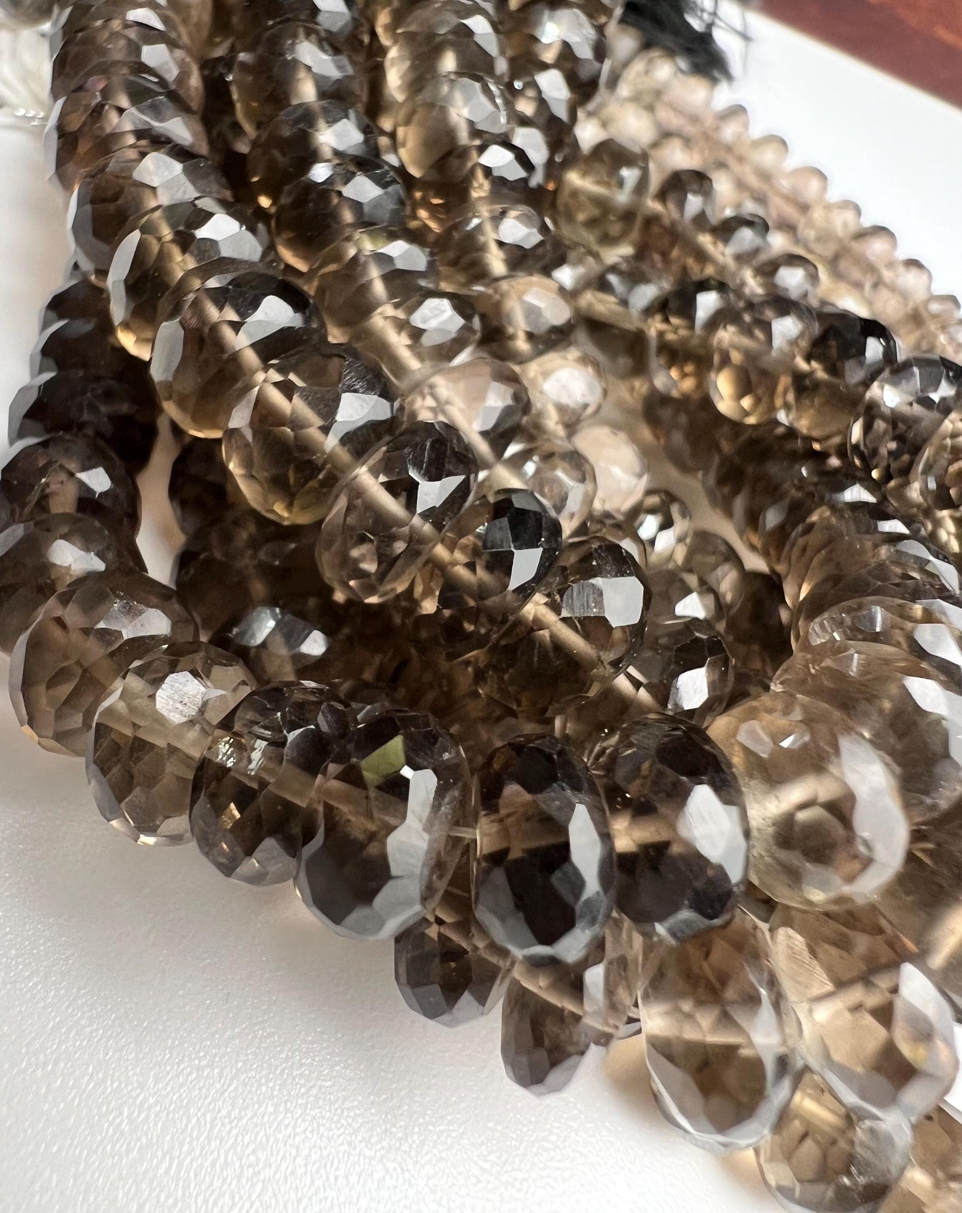 Natural Smokey Quartz Faceted roundel 7.5-8mm AAA quality bead 8” strand for jewelry making .