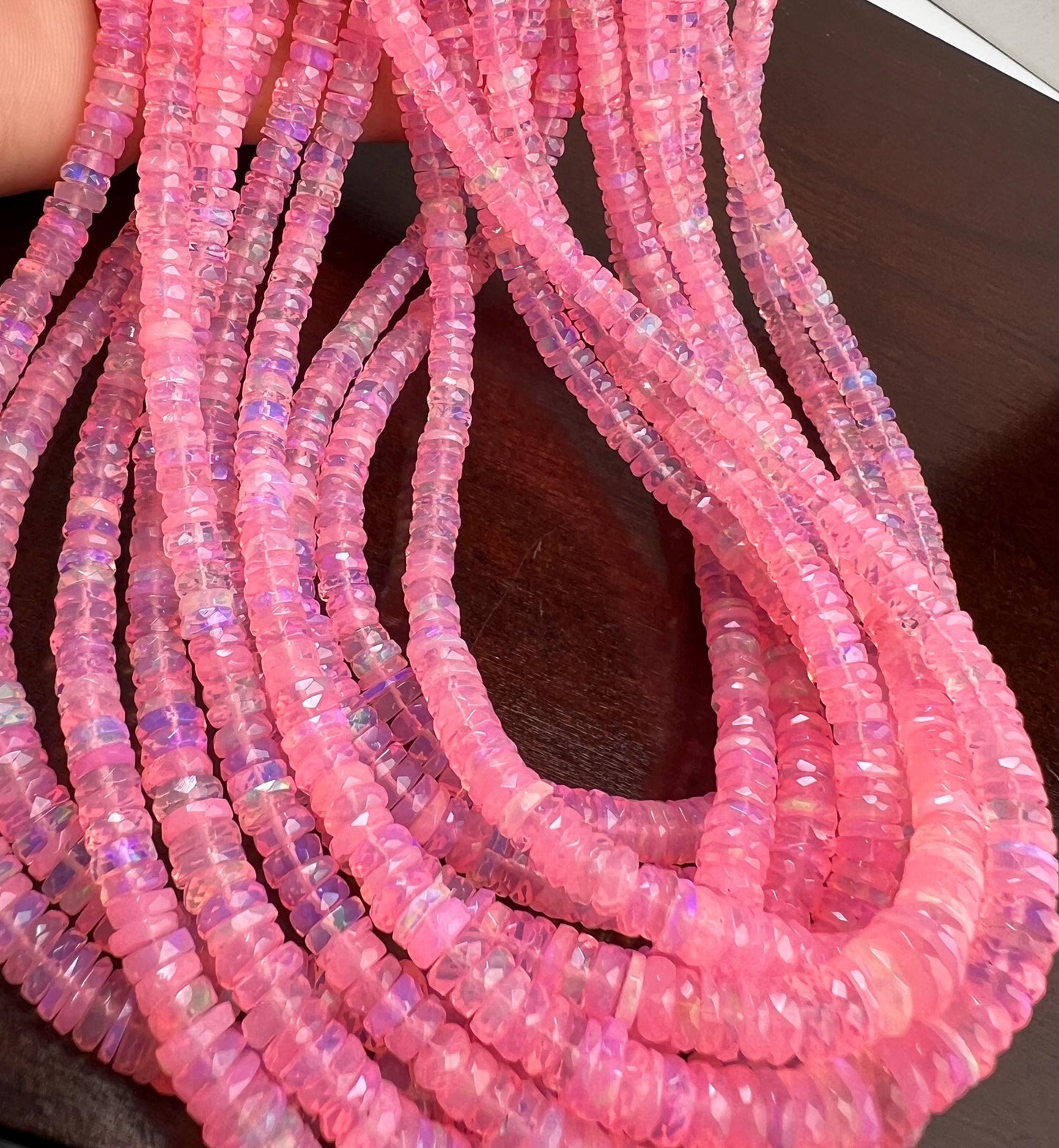 Pink Ethiopian opal fire Opal Welo Opal Faceted Heishi sweet pink roundel 4.5-6.5mm AAA quality fiery Opal bead 15” Full strand