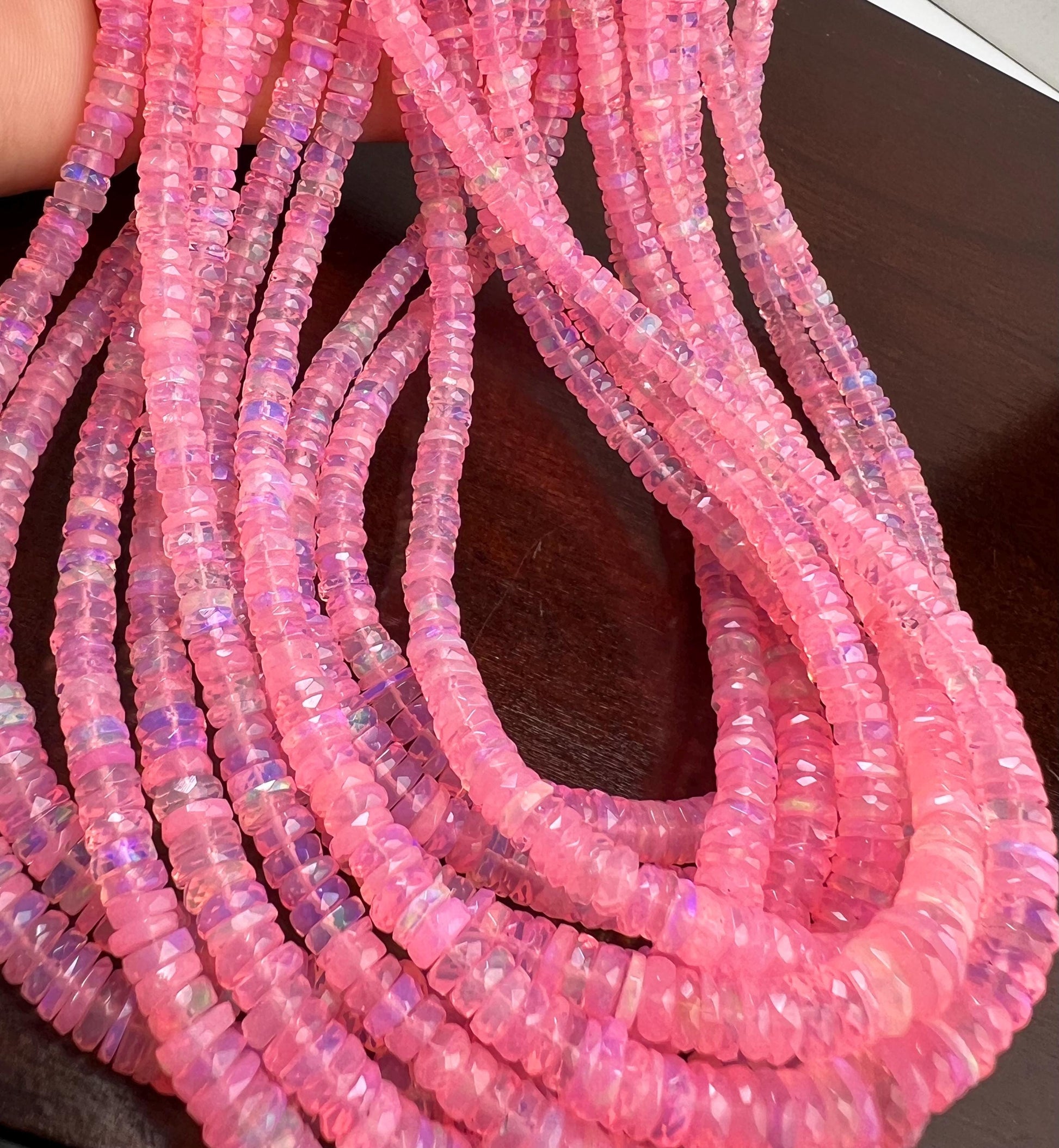 Pink Ethiopian opal fire Opal Welo Opal Faceted Heishi sweet pink roundel 4.5-6.5mm AAA quality fiery Opal bead 15” Full strand