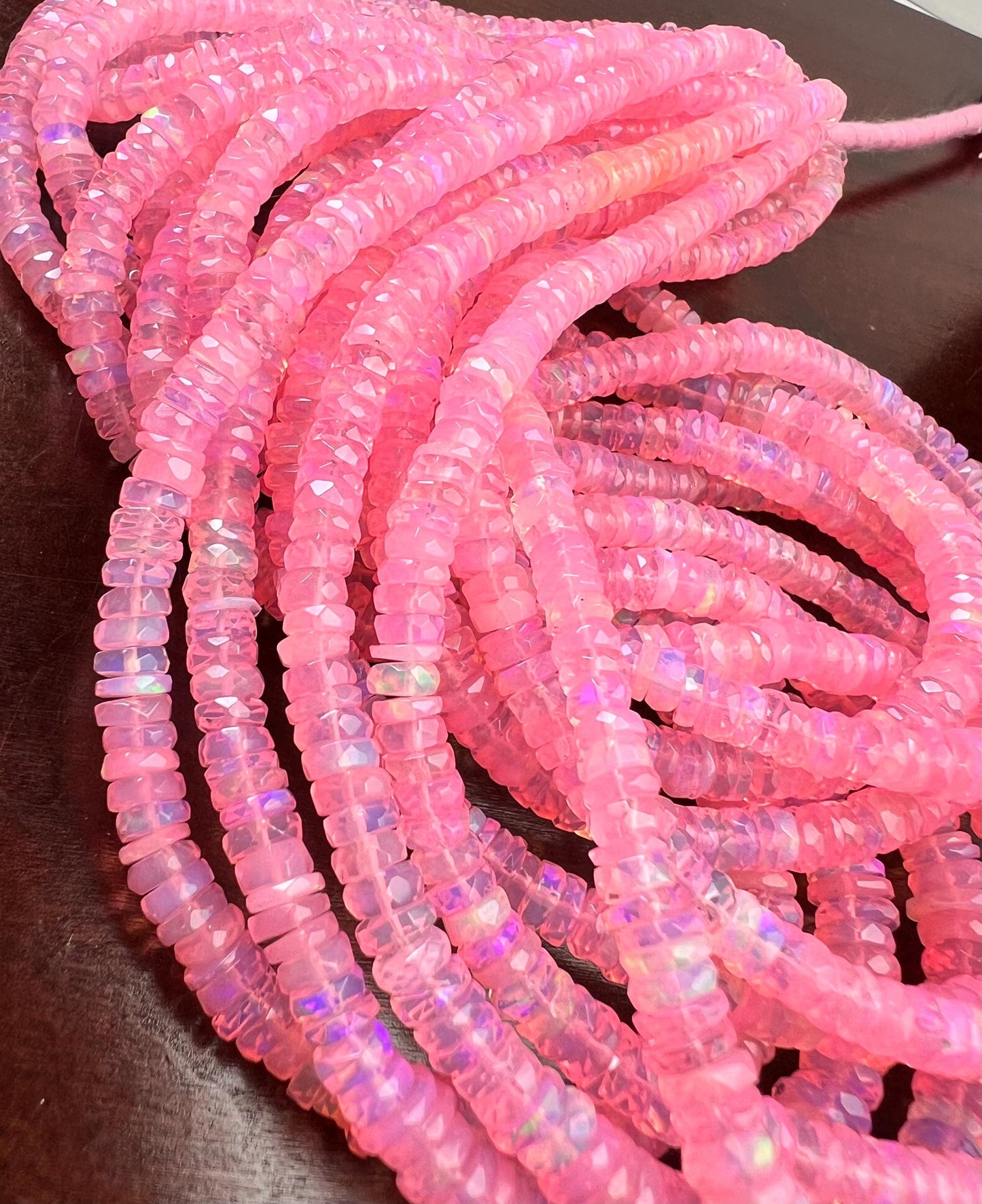 Pink Ethiopian opal fire Opal Welo Opal Faceted Heishi sweet pink roundel 4.5-6.5mm AAA quality fiery Opal bead 15” Full strand