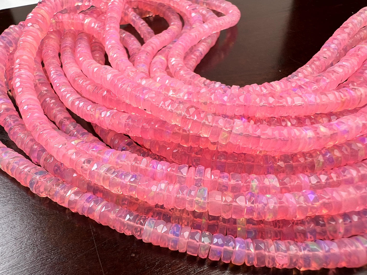 Pink Ethiopian opal fire Opal Welo Opal Faceted Heishi sweet pink roundel 4.5-6.5mm AAA quality fiery Opal bead 15” Full strand