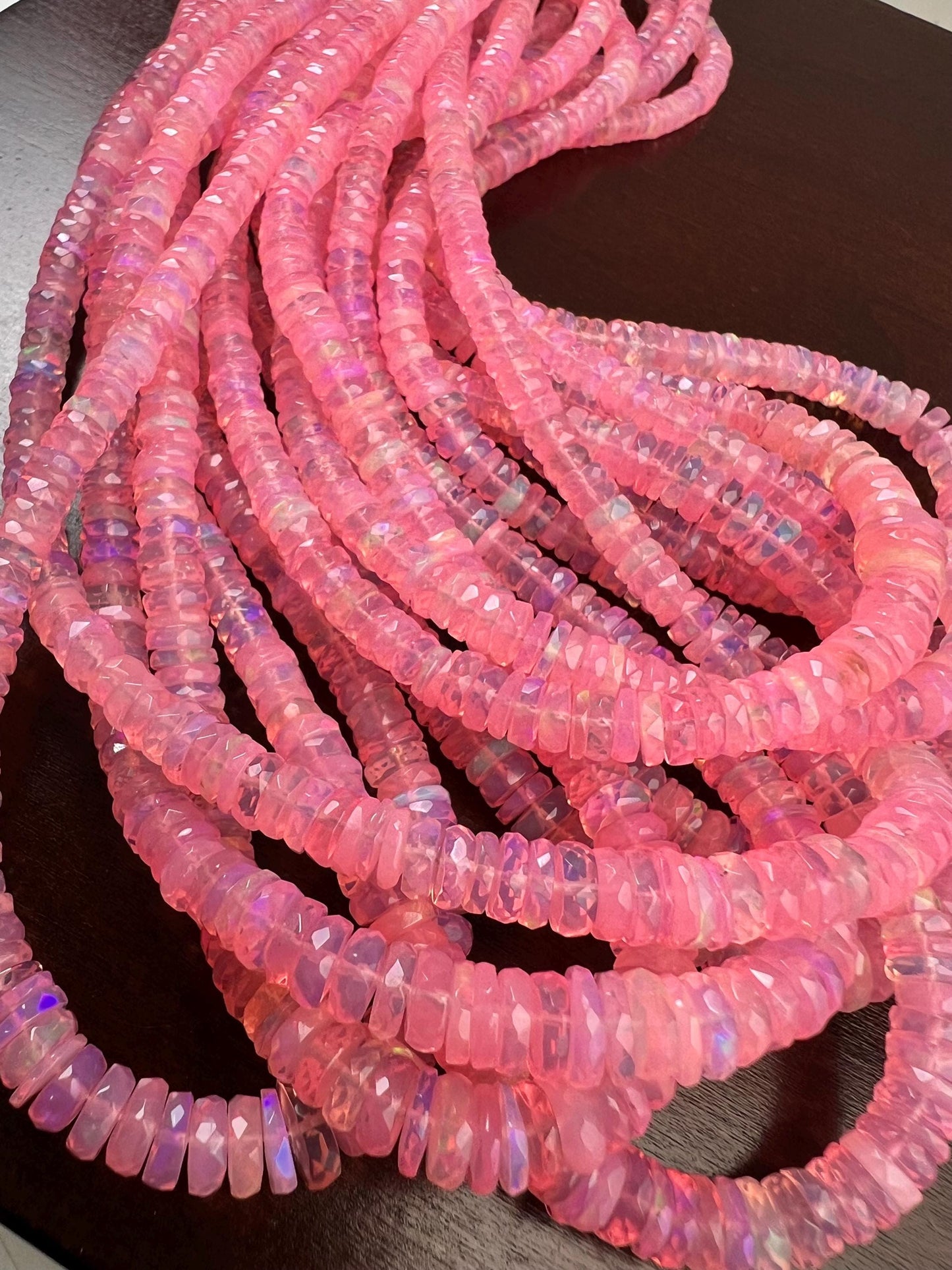 Pink Ethiopian opal fire Opal Welo Opal Faceted Heishi sweet pink roundel 4.5-6.5mm AAA quality fiery Opal bead 15” Full strand