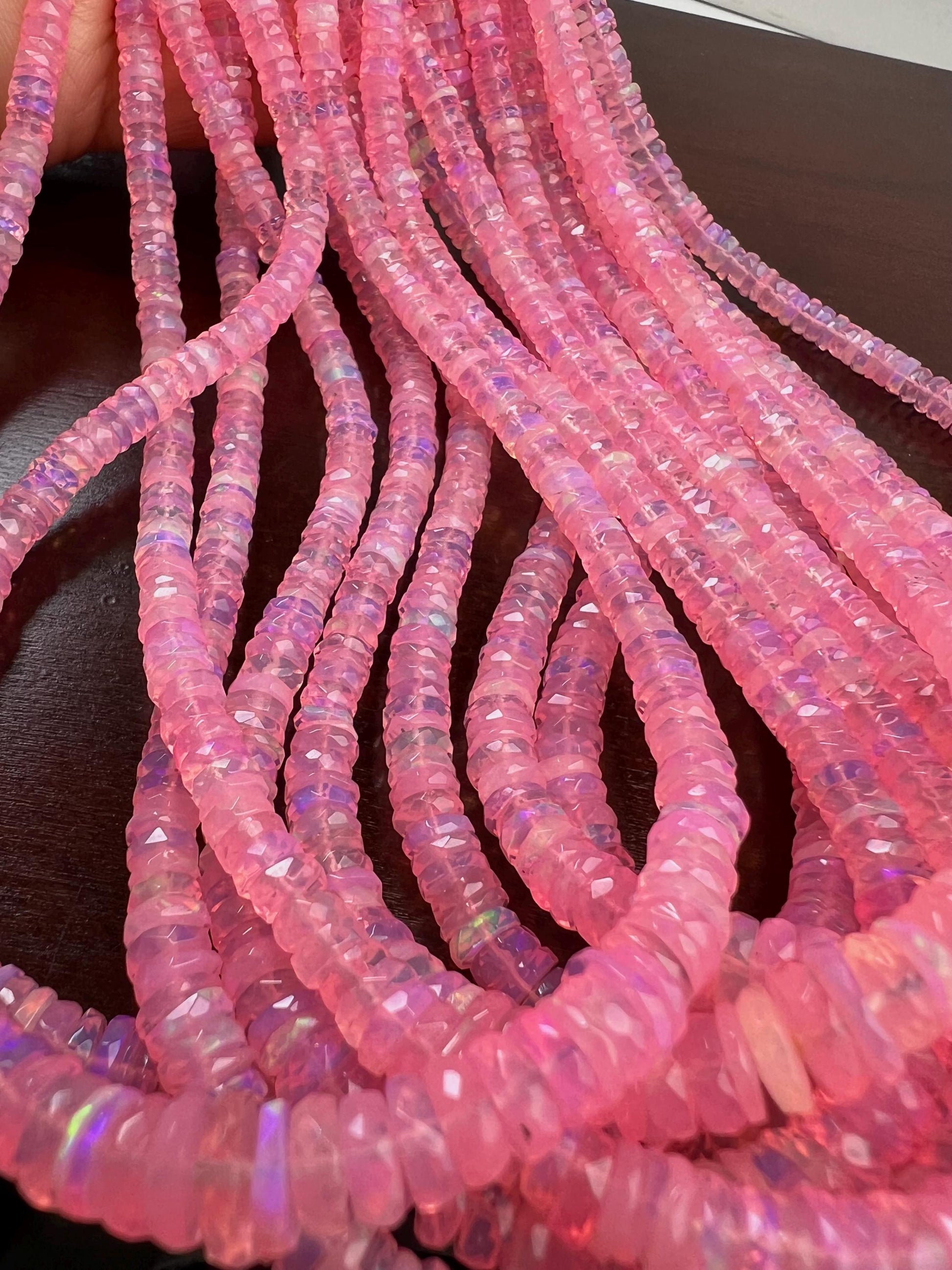 Pink Ethiopian opal fire Opal Welo Opal Faceted Heishi sweet pink roundel 4.5-6.5mm AAA quality fiery Opal bead 15” Full strand