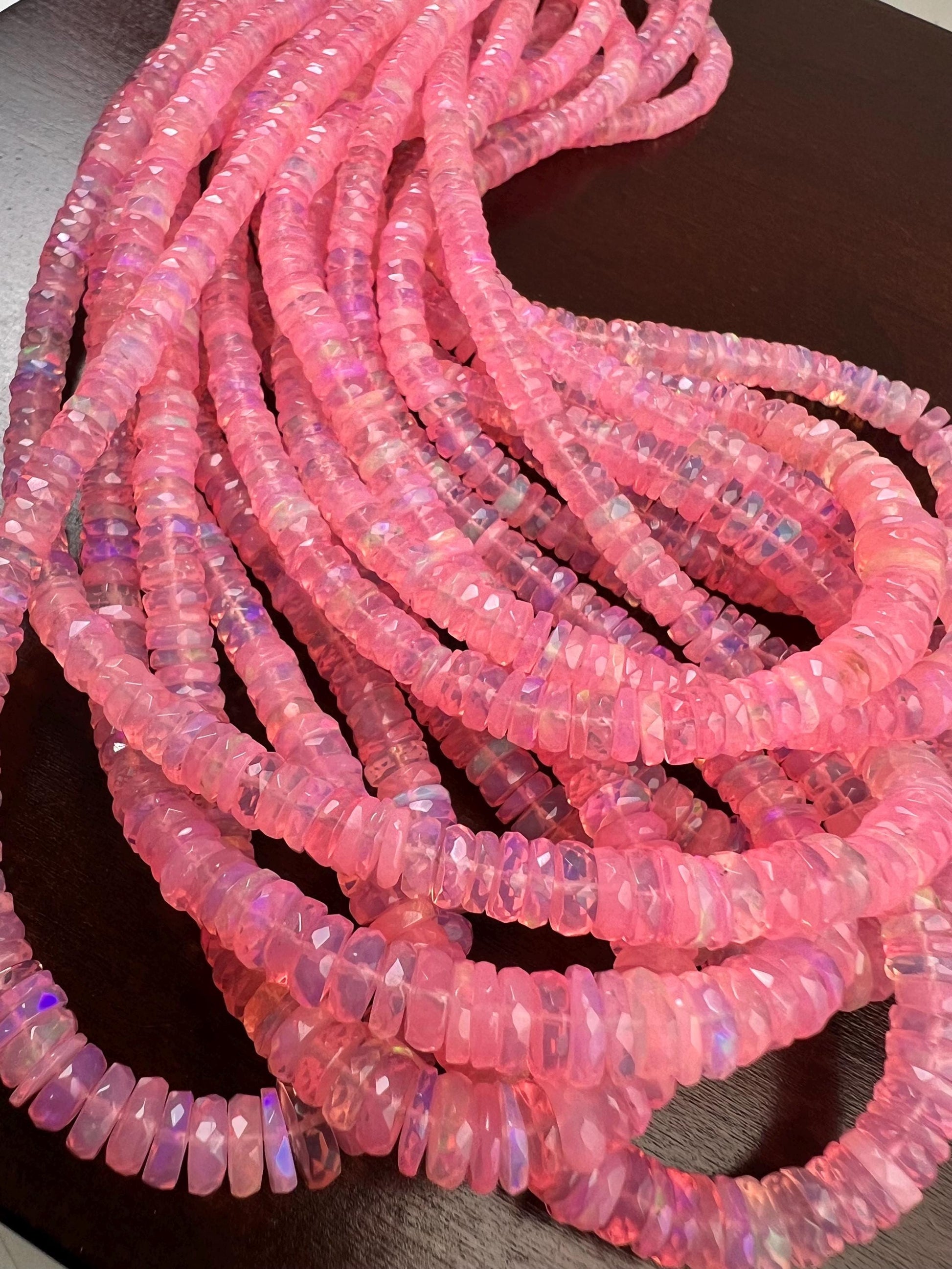 Pink Ethiopian opal fire Opal Welo Opal Faceted Heishi sweet pink roundel 4.5-6.5mm AAA quality fiery Opal bead 15” Full strand