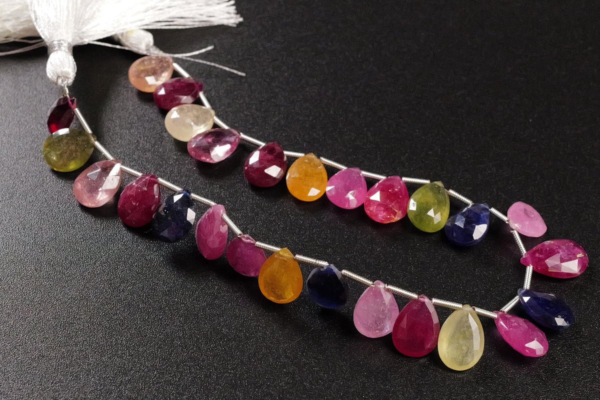 Multi Sapphire Large Pear Drop, Natural Pink Shaded Micro Faceted Peardrop, AAA clear Gemstone for jewelry making