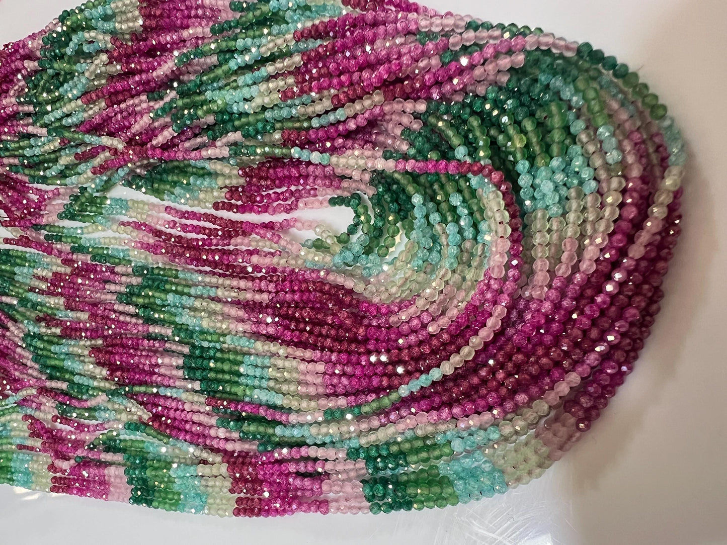 Zircon Multi color blue green pink shaded Zircon Beads 14.5" Strand for jewelry making beads. Very beautiful heavy weight zircon beads